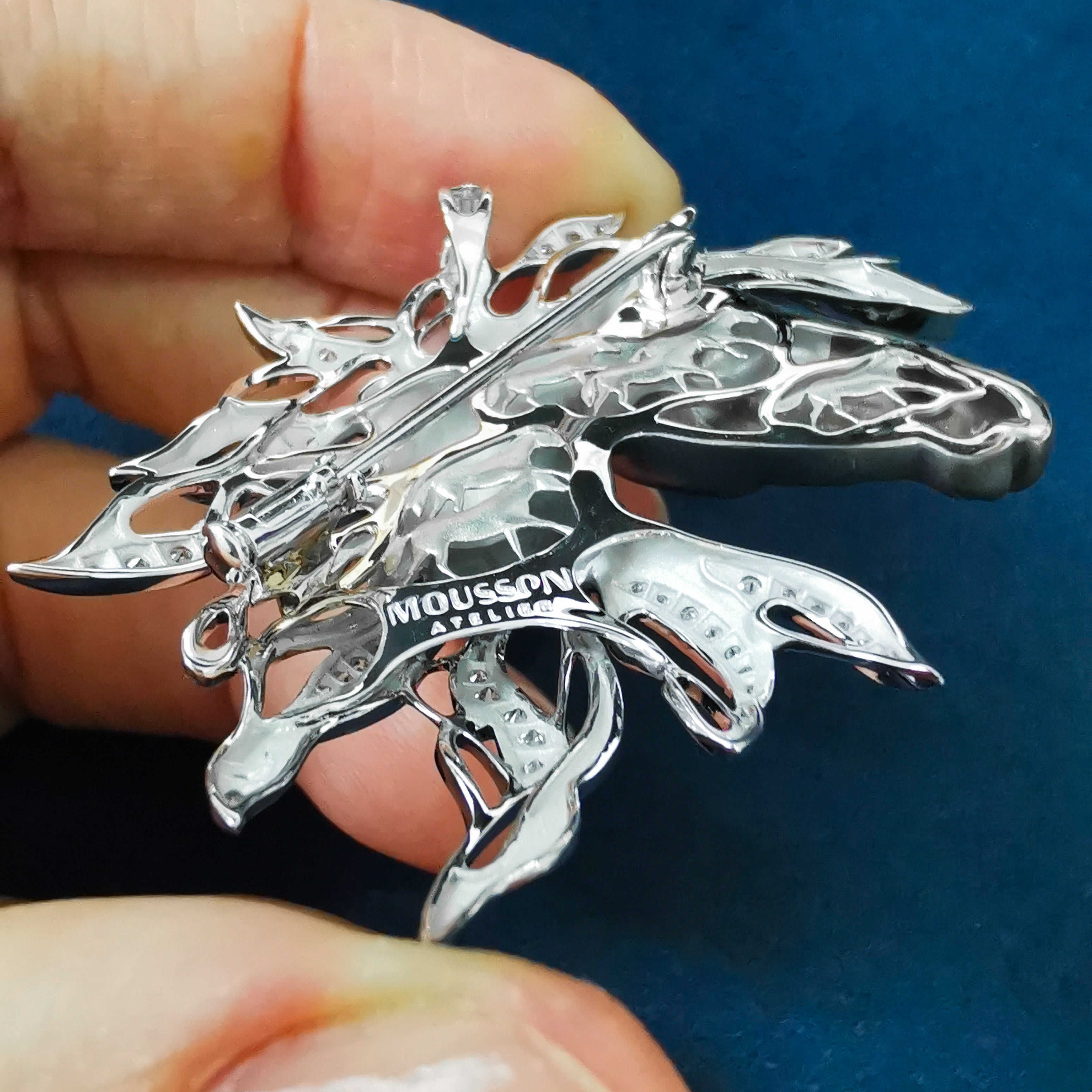 Diamonds Horse Head 18K White Black Gold Brooch, Brs 0231-0