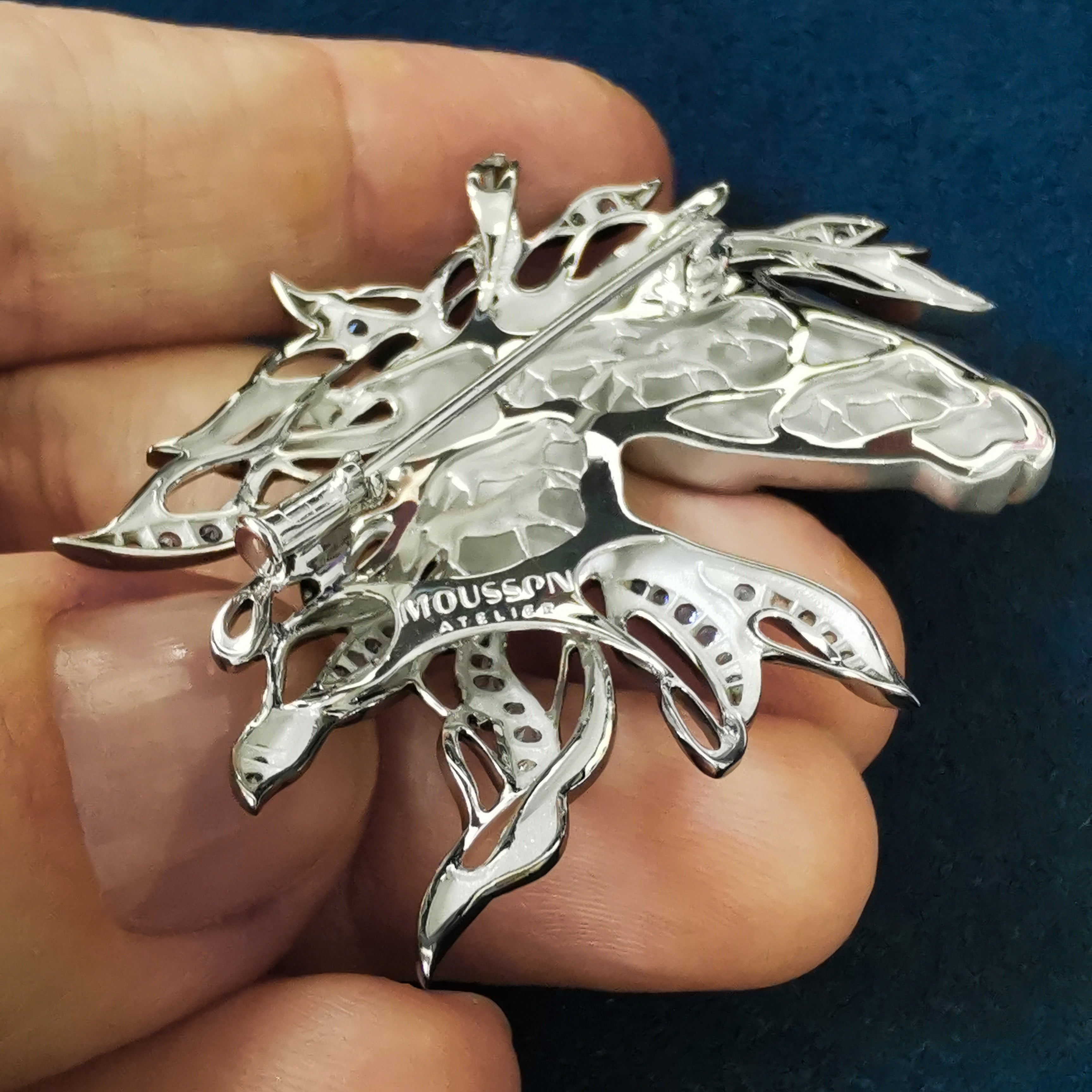 Sapphires Diamonds Horse Head 18K White Black Gold Brooch, Brs 0231-0