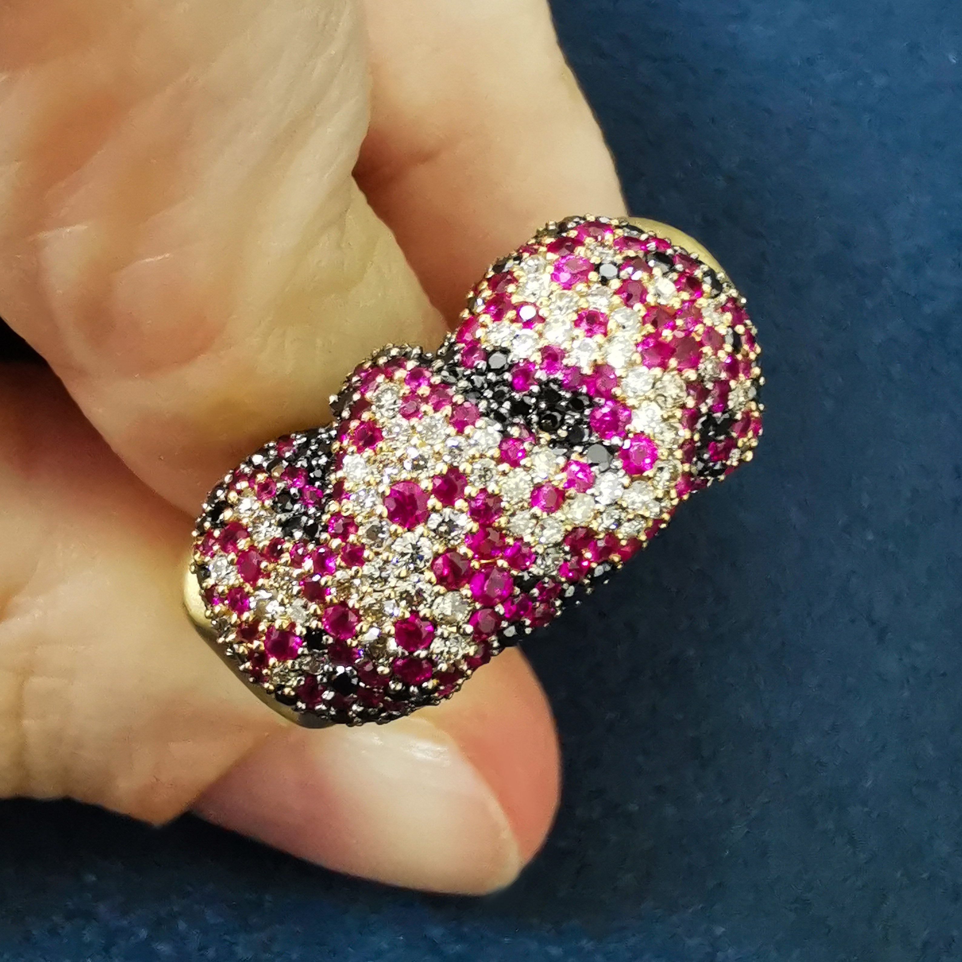 Ruby, Champagne and Black Diamonds 18K Yellow Gold Ring, R 0132-3