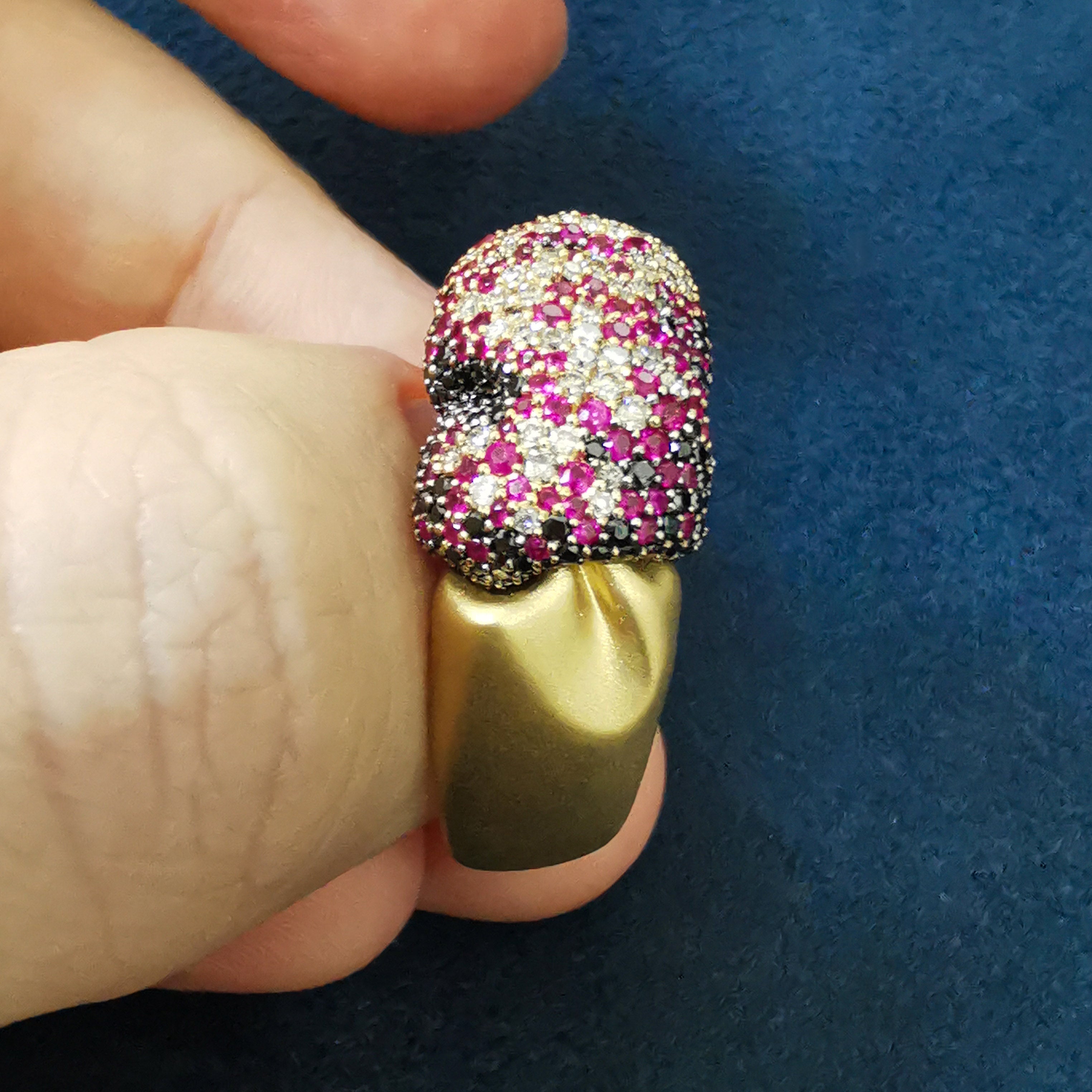 Ruby, Champagne and Black Diamonds 18K Yellow Gold Ring, R 0132-3