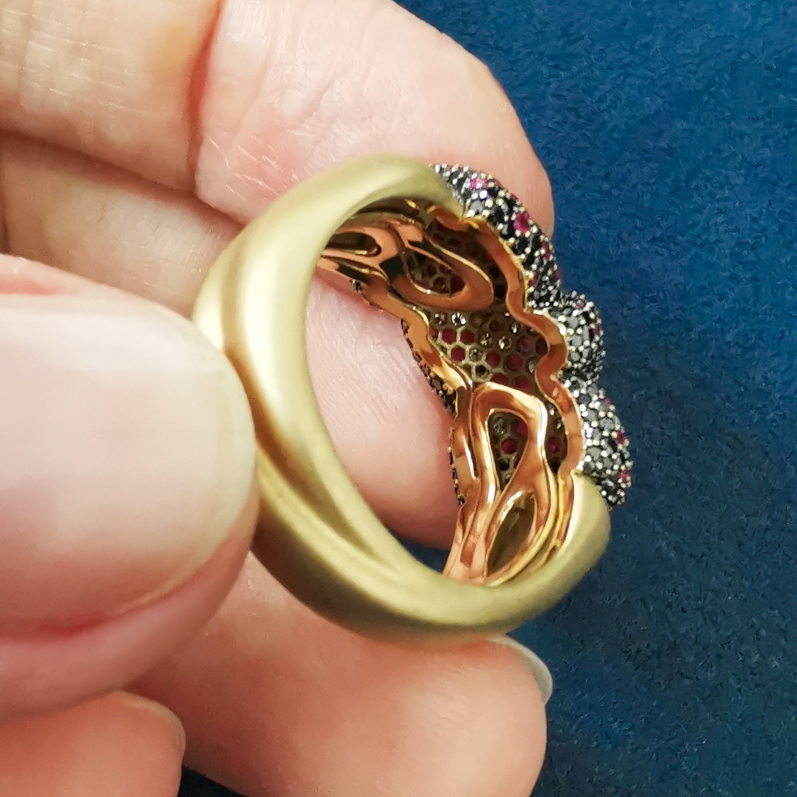 Ruby, Champagne and Black Diamonds 18K Yellow Gold Ring, R 0132-3