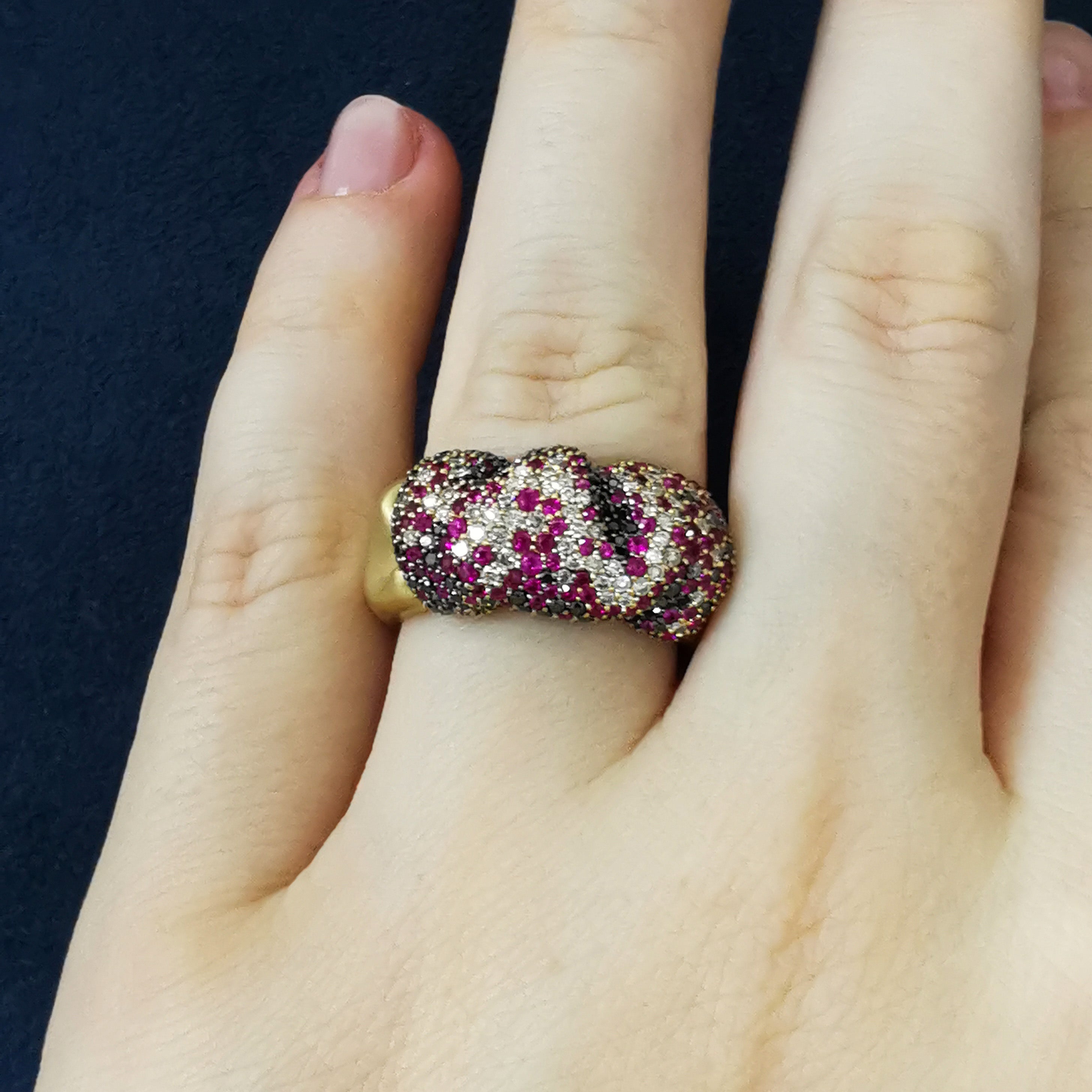 Ruby, Champagne and Black Diamonds 18K Yellow Gold Ring, R 0132-3