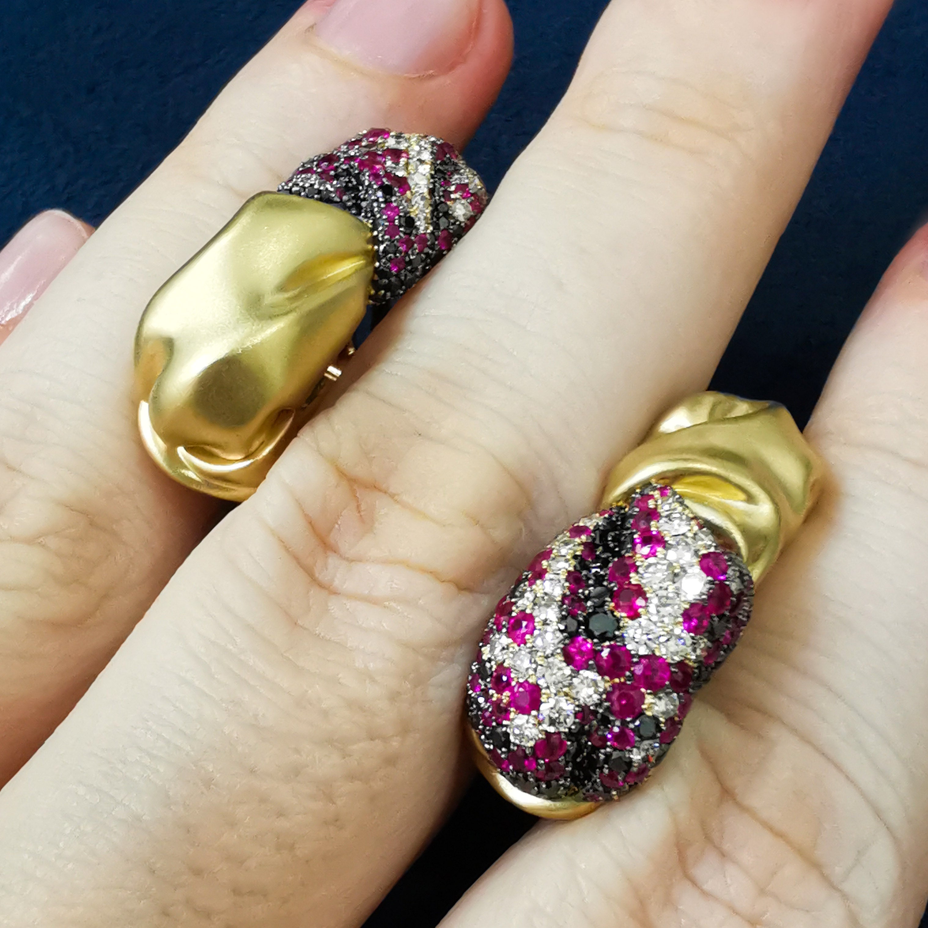 Ruby, Champagne and Black Diamonds 18K Yellow Gold Earrings, E 0132-5