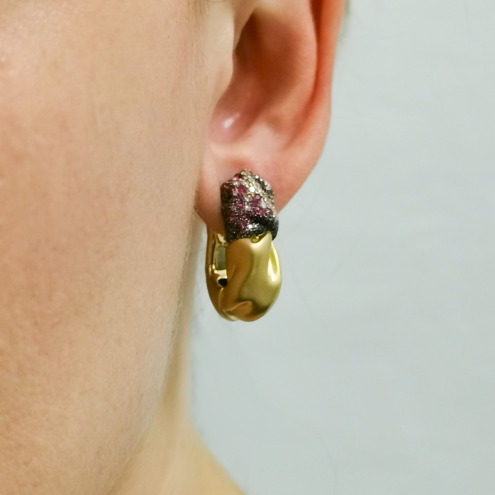 Ruby, Champagne and Black Diamonds 18K Yellow Gold Earrings, E 0132-5