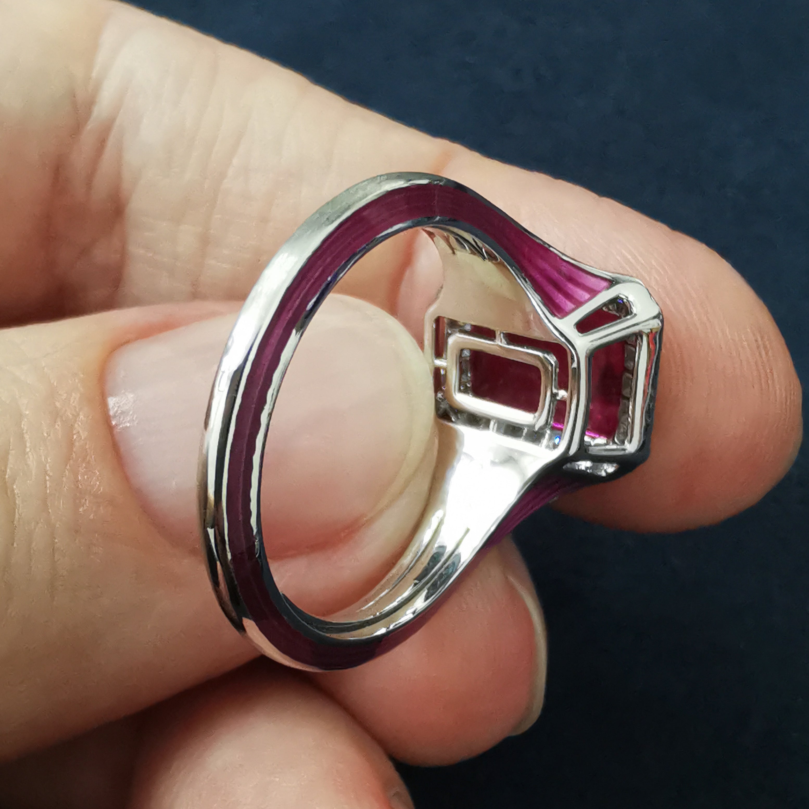 Pink Tourmaline, Diamonds, Enamel 18K White Gold Ring, R 0143-13