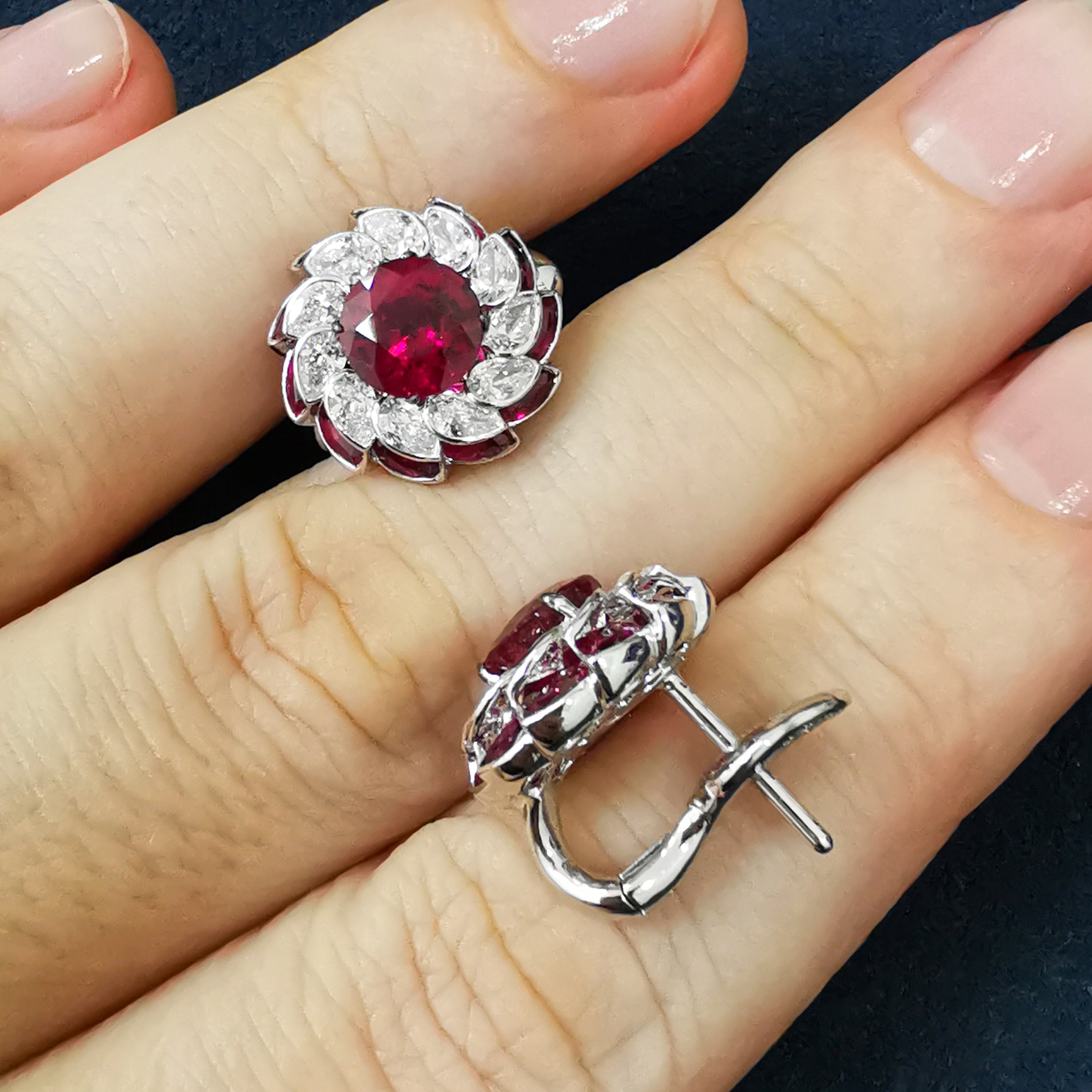Ruby, Diamonds 18K White Gold Earrings, E 0119-0