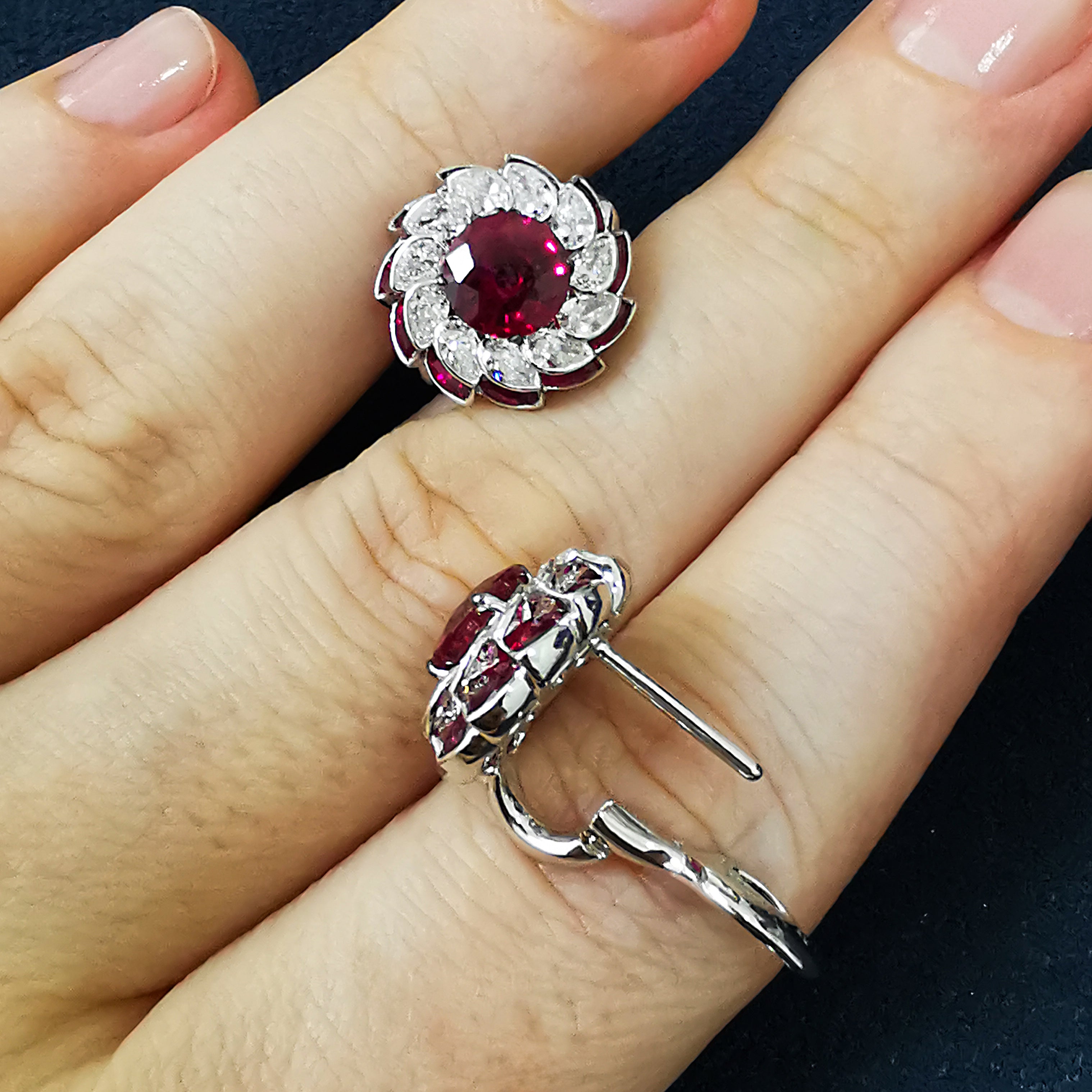 Ruby, Diamonds 18K White Gold Earrings, E 0119-0