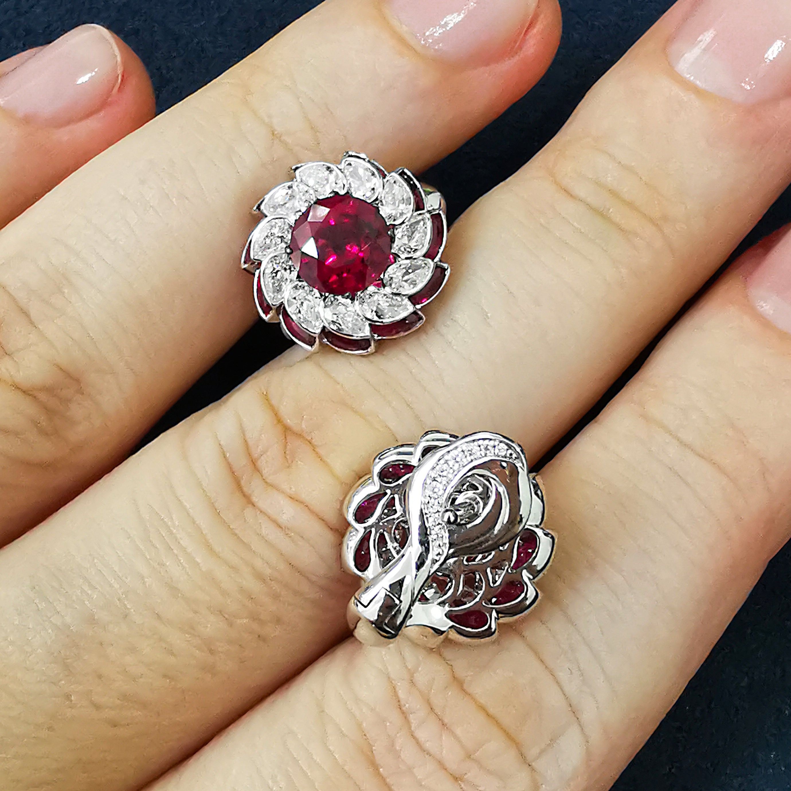 Ruby, Diamonds 18K White Gold Earrings, E 0119-0