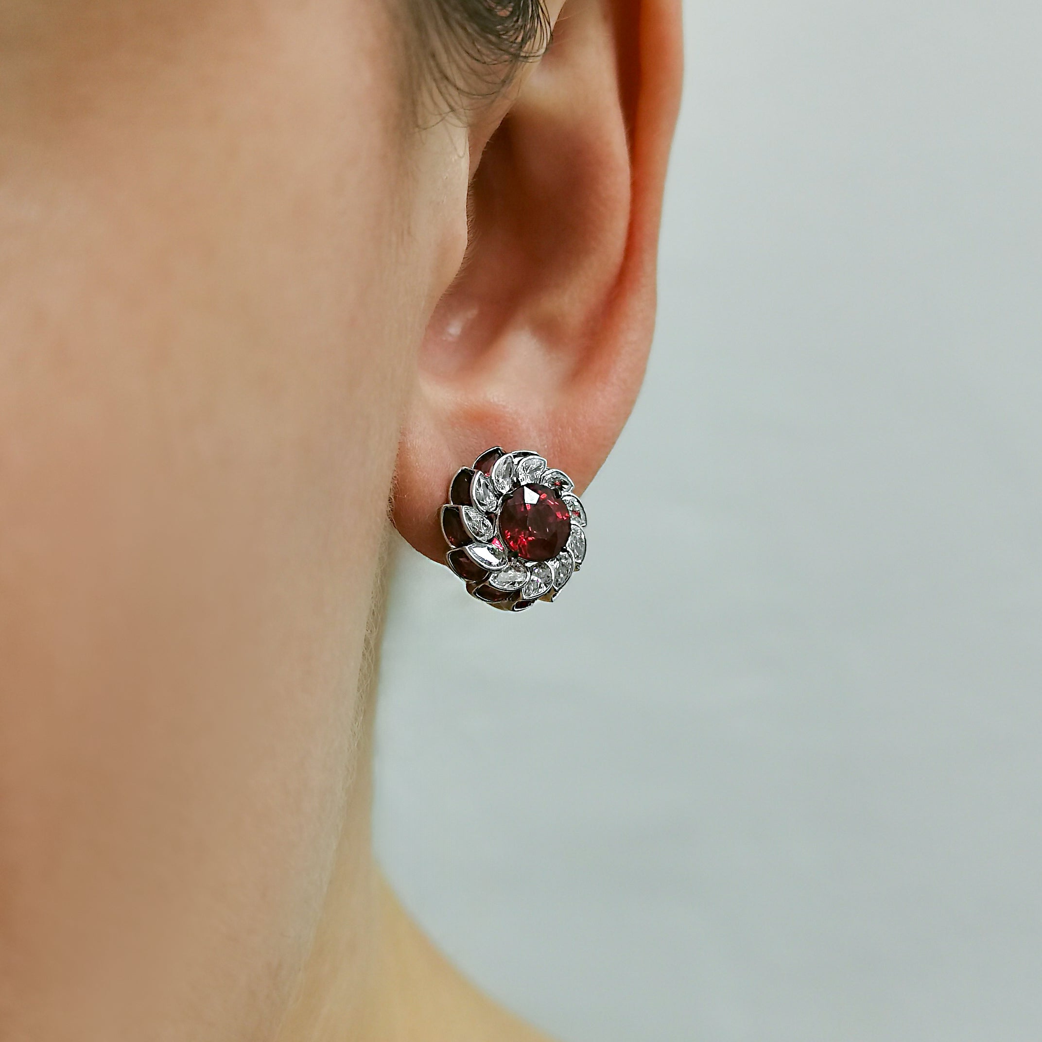 Ruby, Diamonds 18K White Gold Earrings, E 0119-0