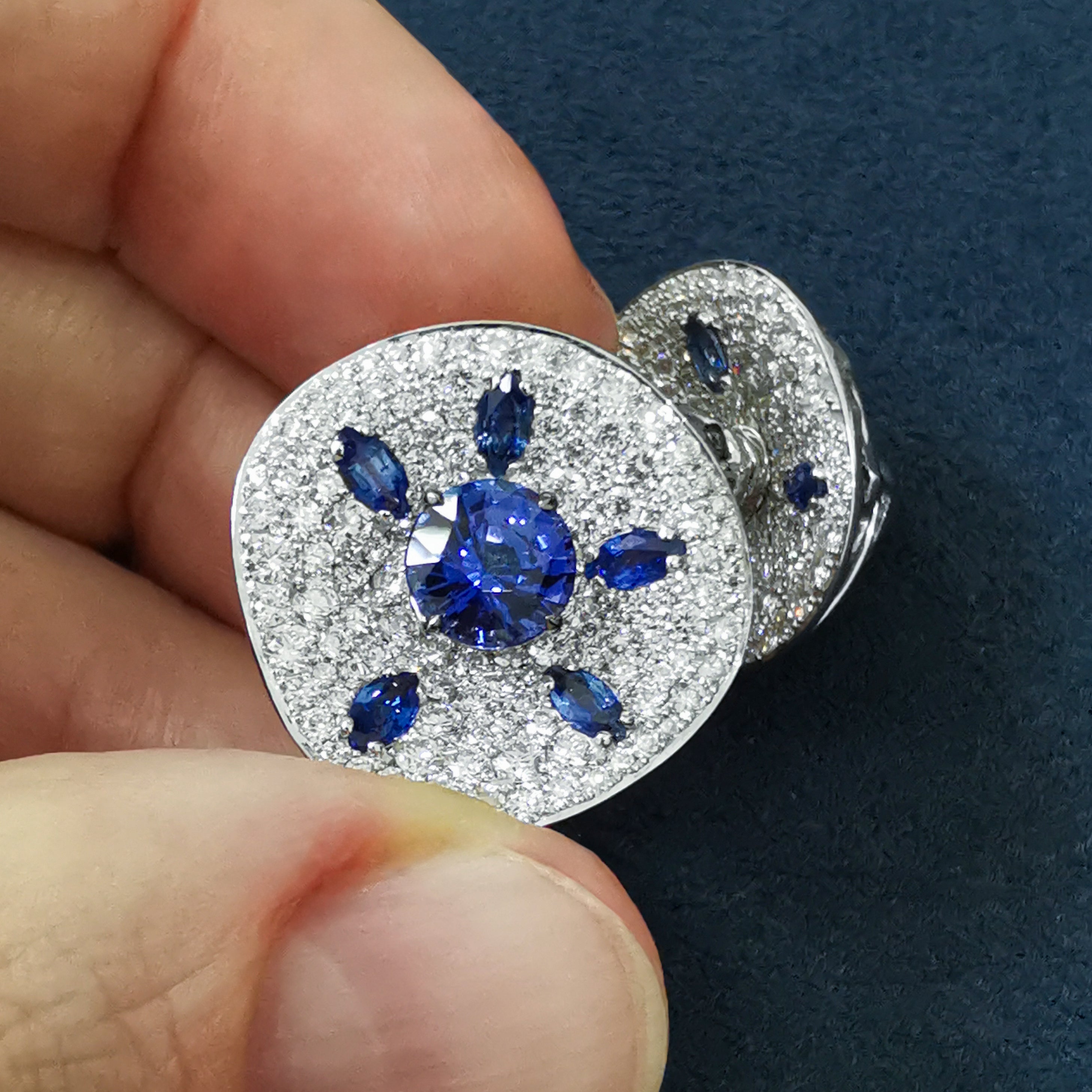 Sapphires, Diamonds 18K White Gold Earrings, E 0205-21