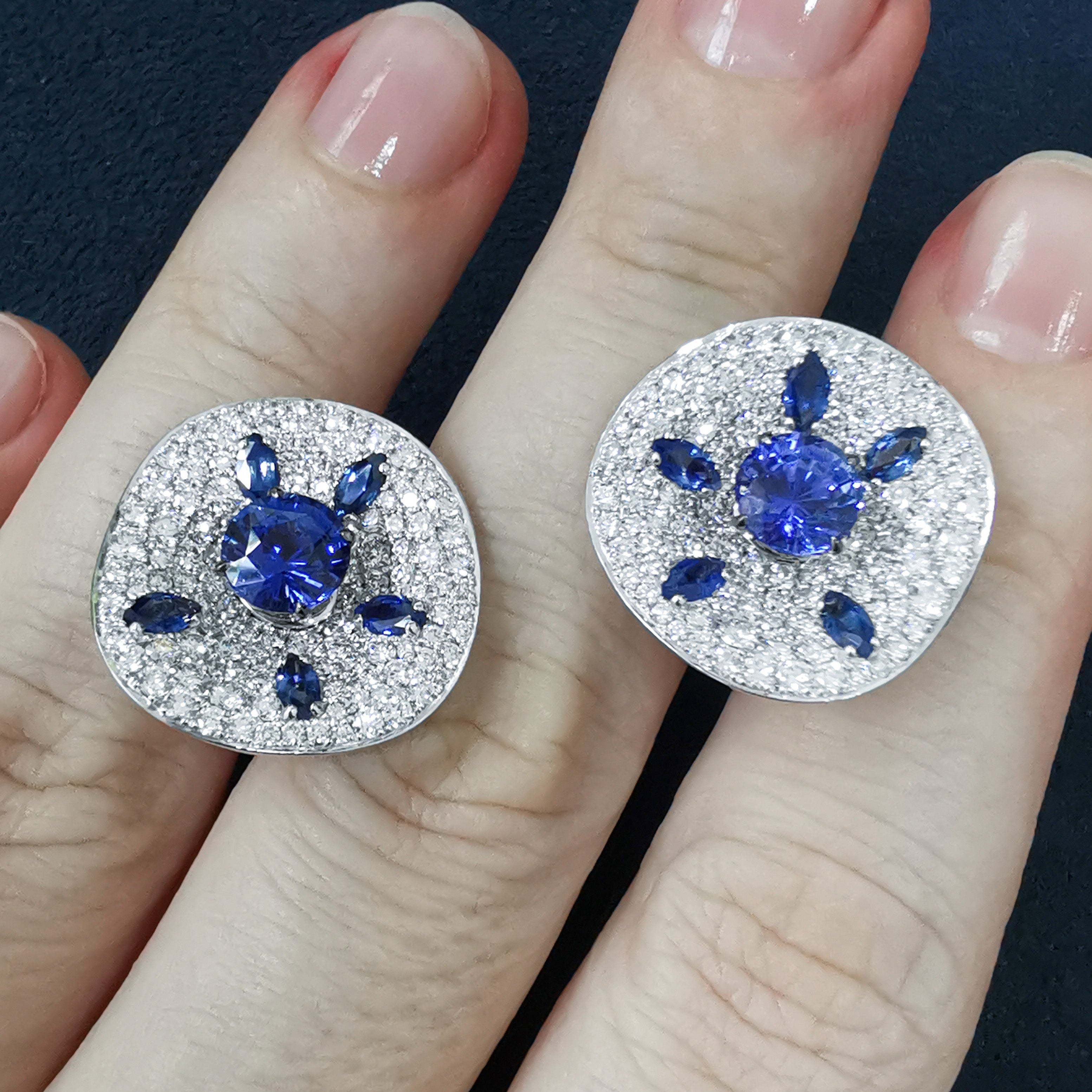 Sapphires, Diamonds 18K White Gold Earrings, E 0205-21
