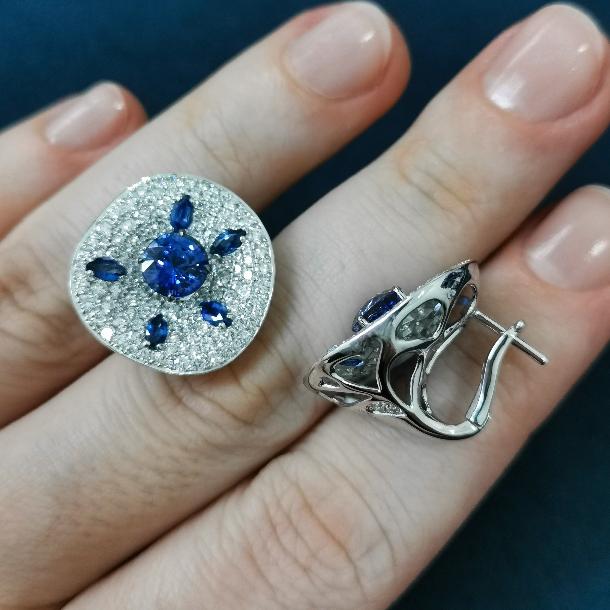 Sapphires, Diamonds 18K White Gold Earrings, E 0205-21