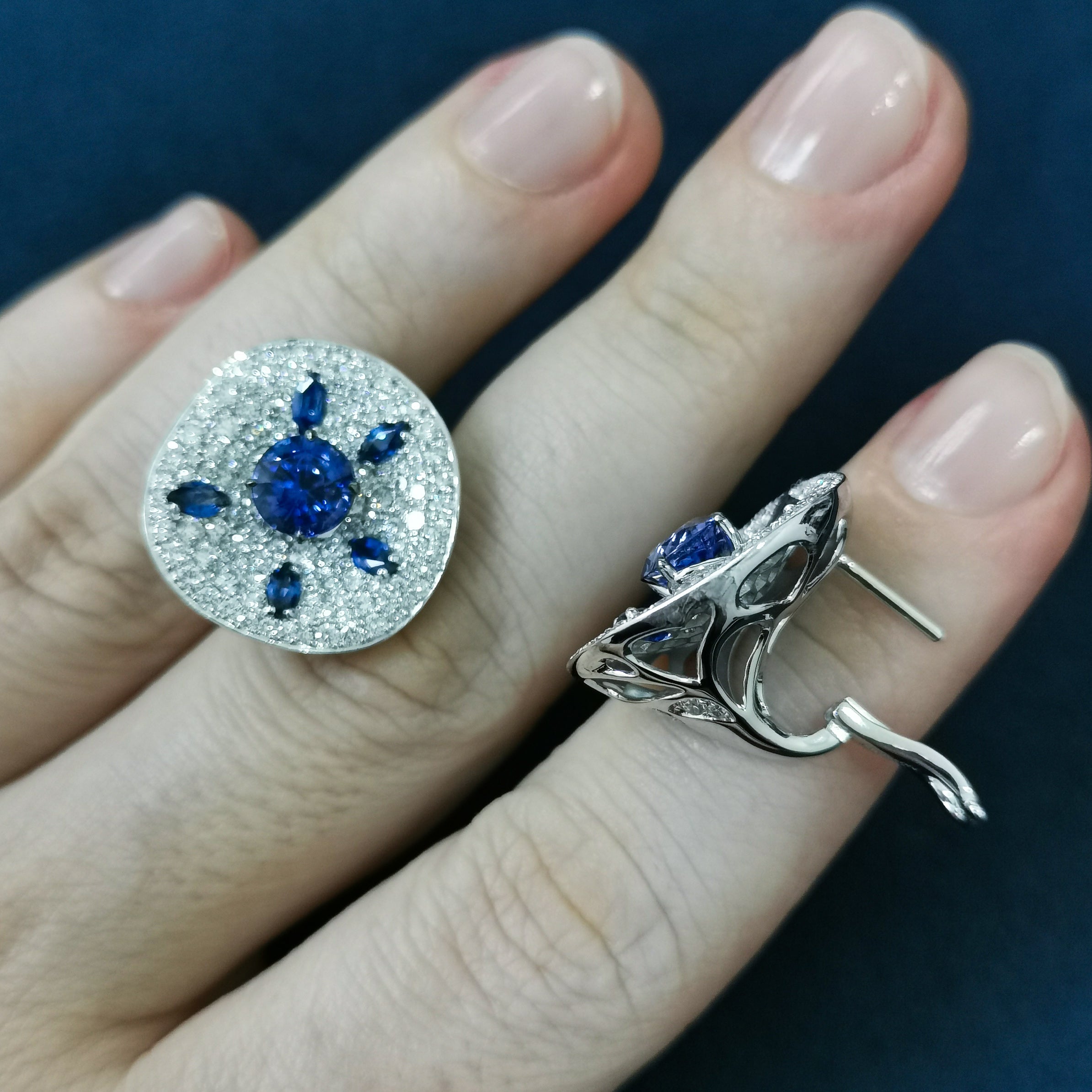 Sapphires, Diamonds 18K White Gold Earrings, E 0205-21