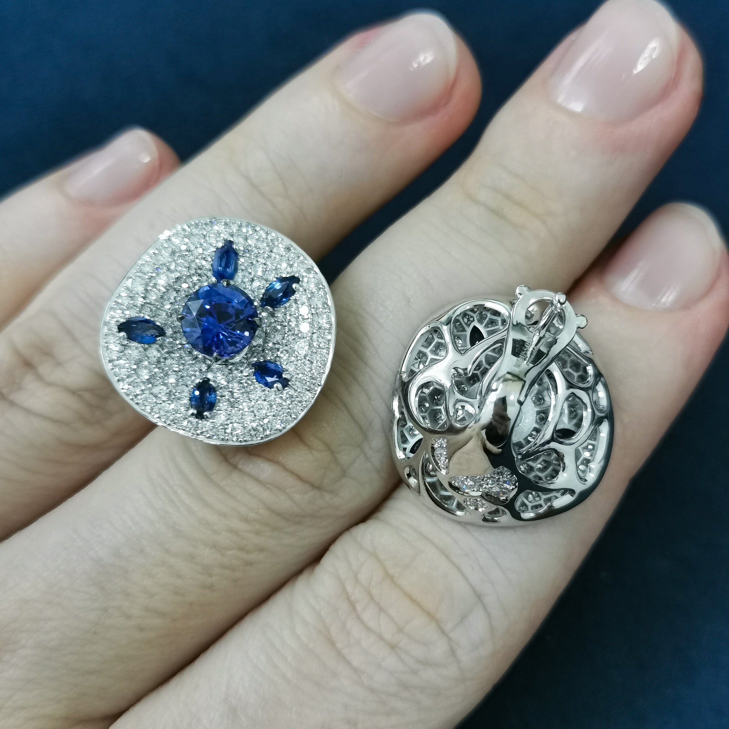 Sapphires, Diamonds 18K White Gold Earrings, E 0205-21