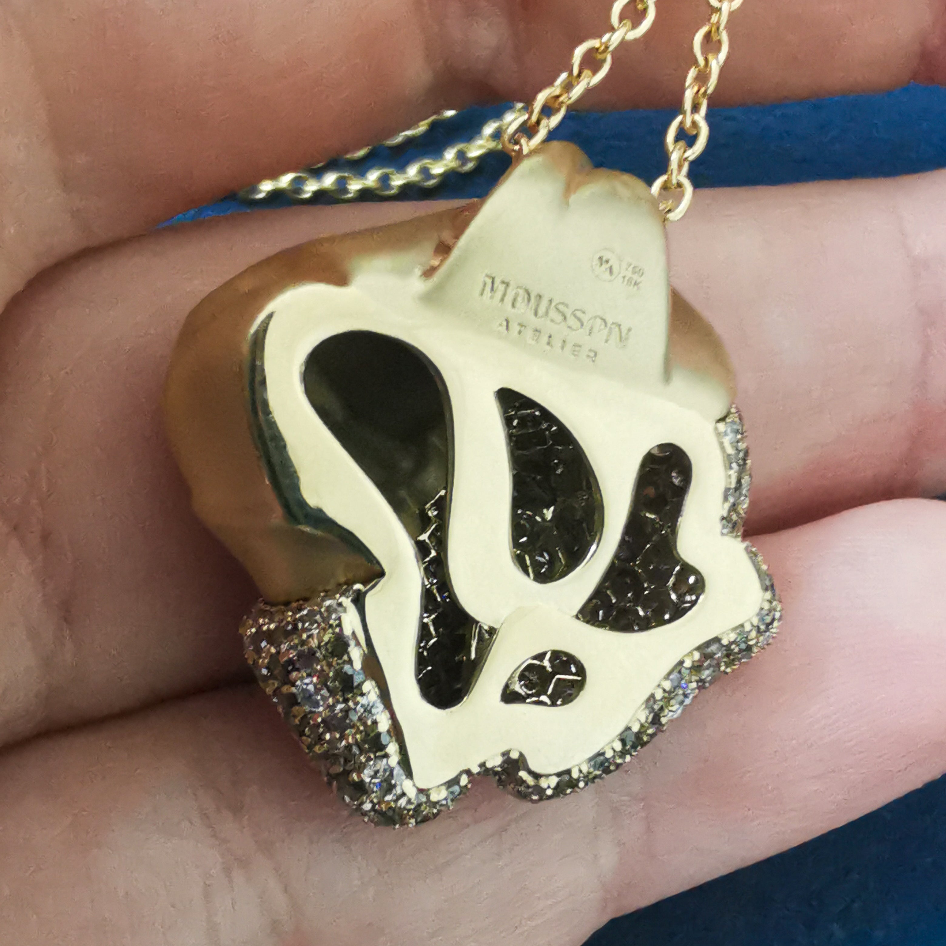 White and Champagne Diamonds 18K Yellow Matte Gold Pendant, P 0132-1