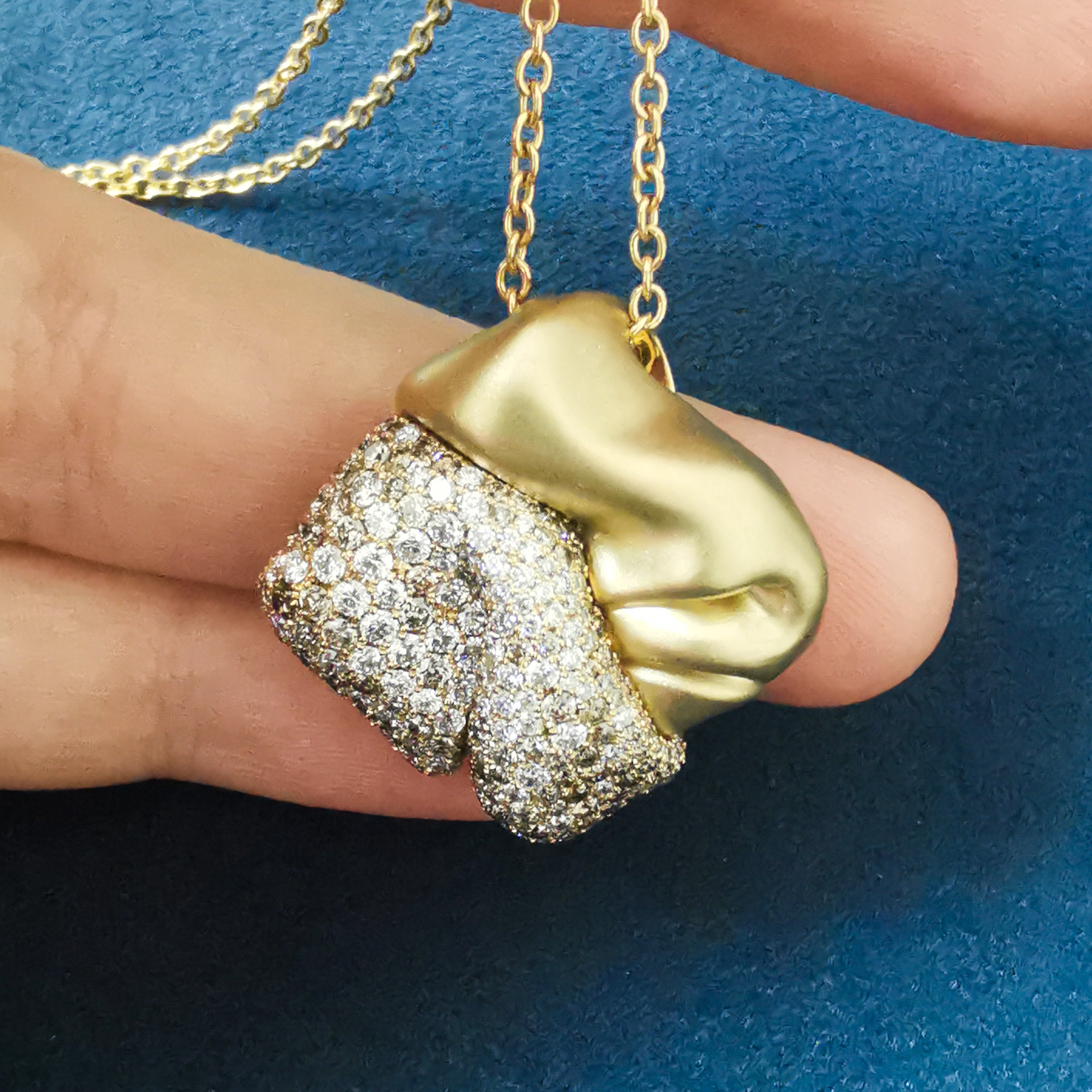 White and Champagne Diamonds 18K Yellow Matte Gold Pendant, P 0132-1