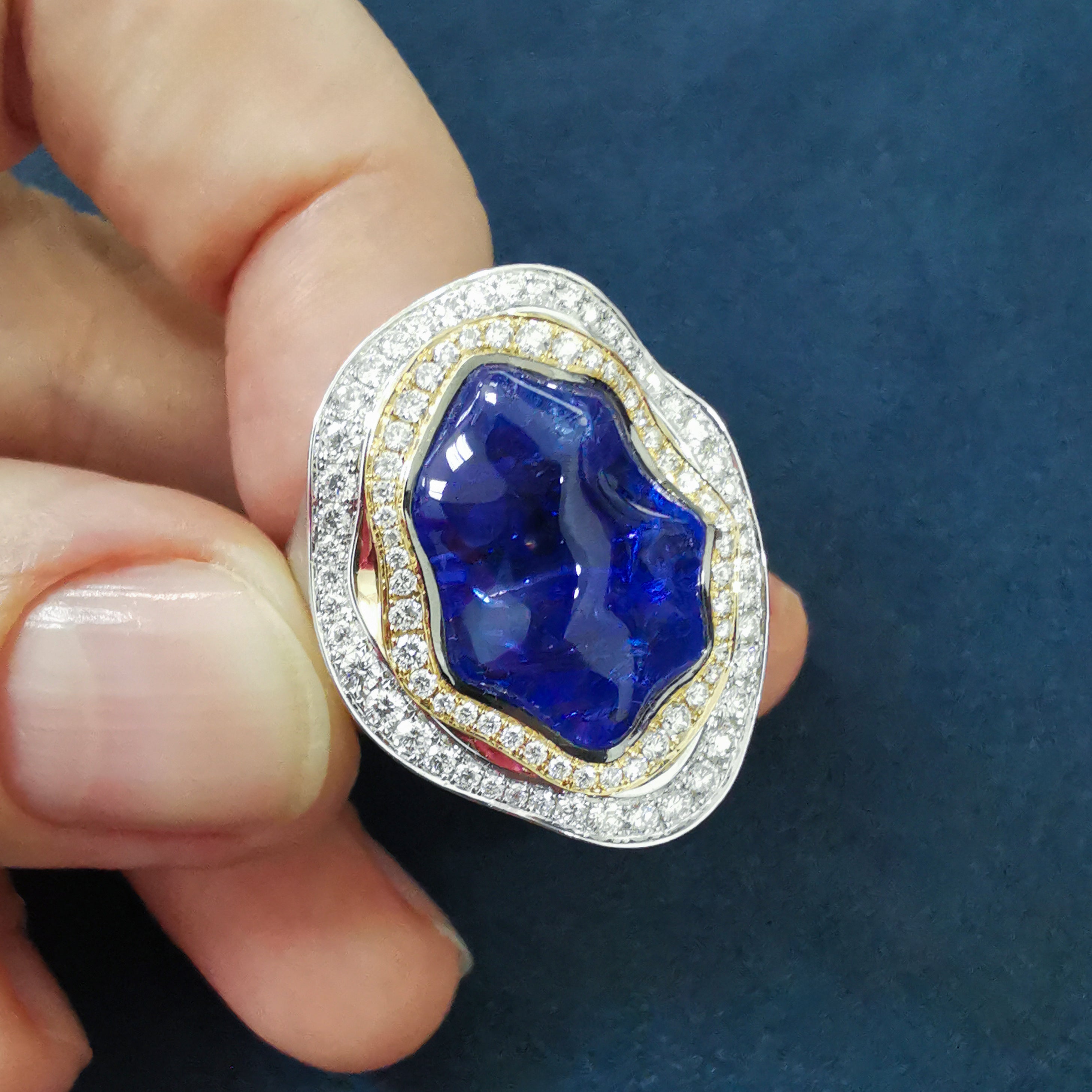 Tanzanite, Diamonds 18K White and Yellow Gold Ring, R 0030-21/1