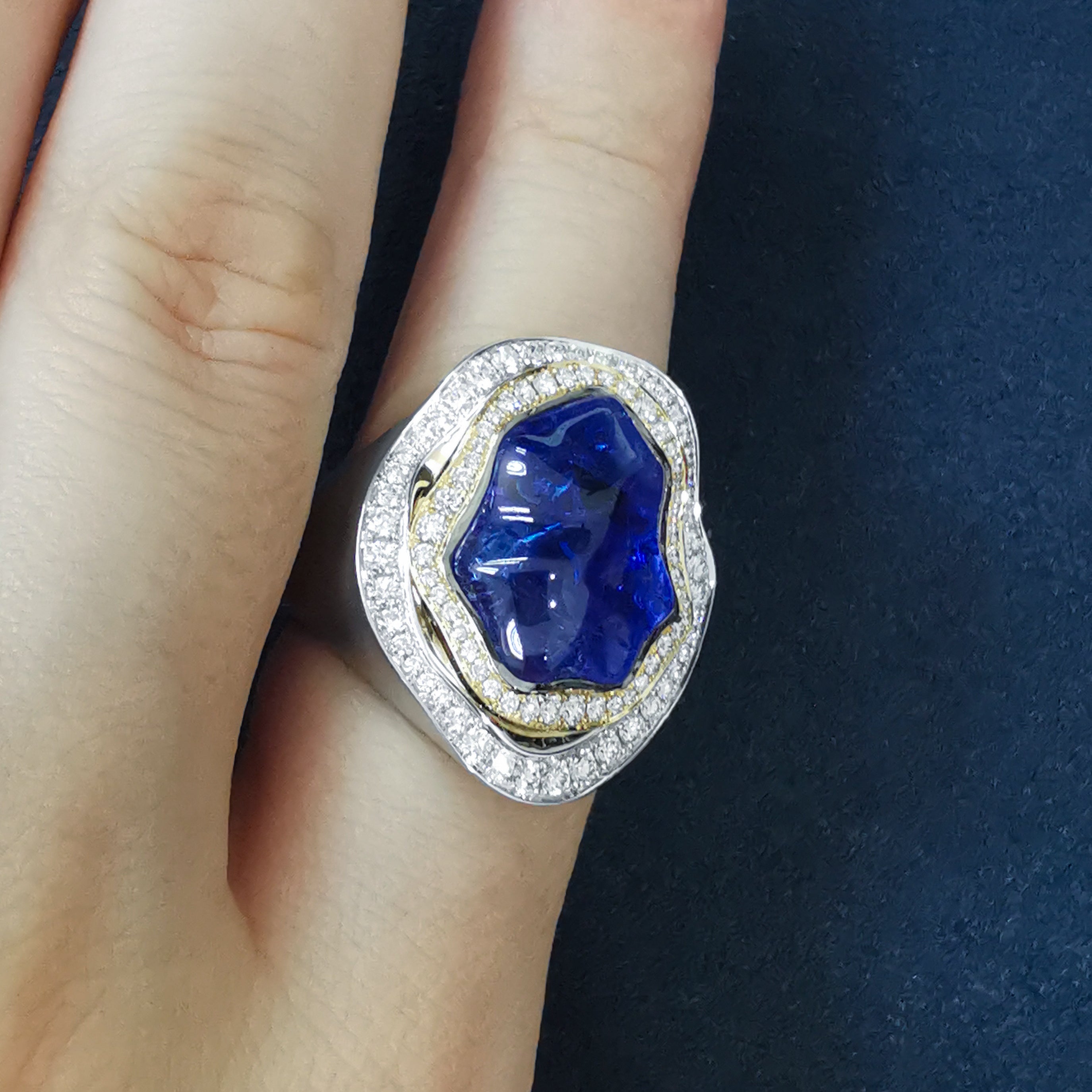 Tanzanite, Diamonds 18K White and Yellow Gold Ring, R 0030-21/1