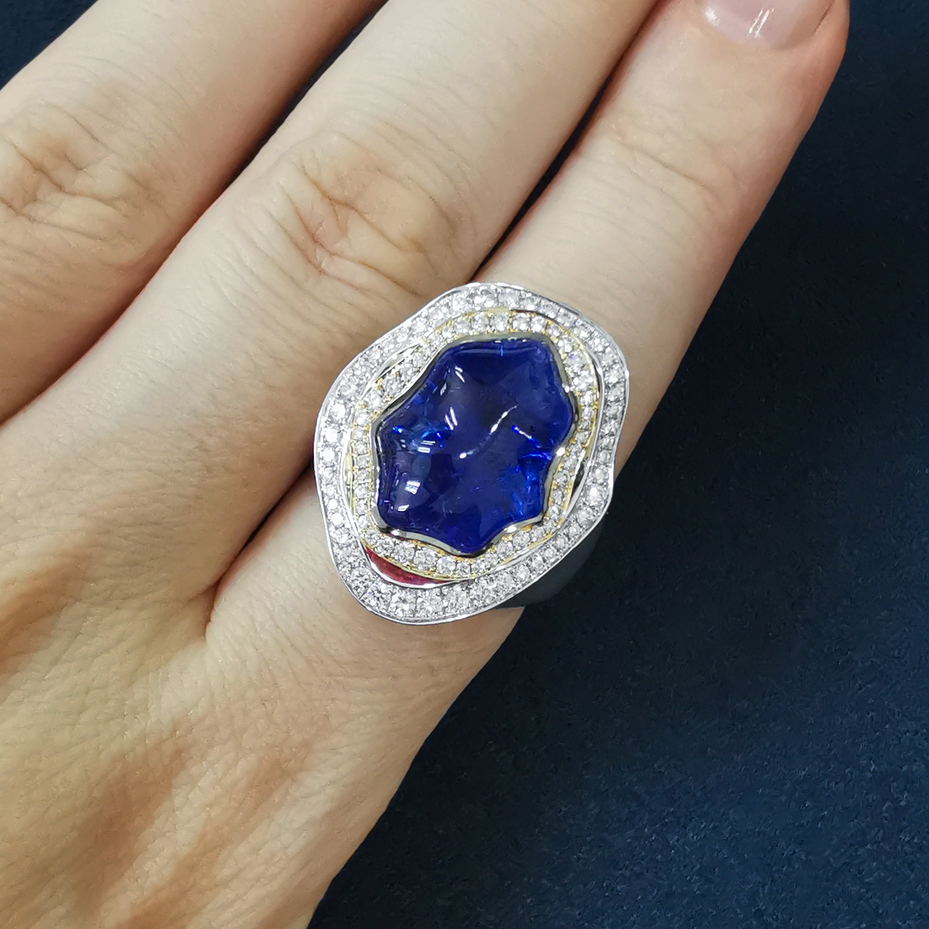 Tanzanite, Diamonds 18K White and Yellow Gold Ring, R 0030-21/1