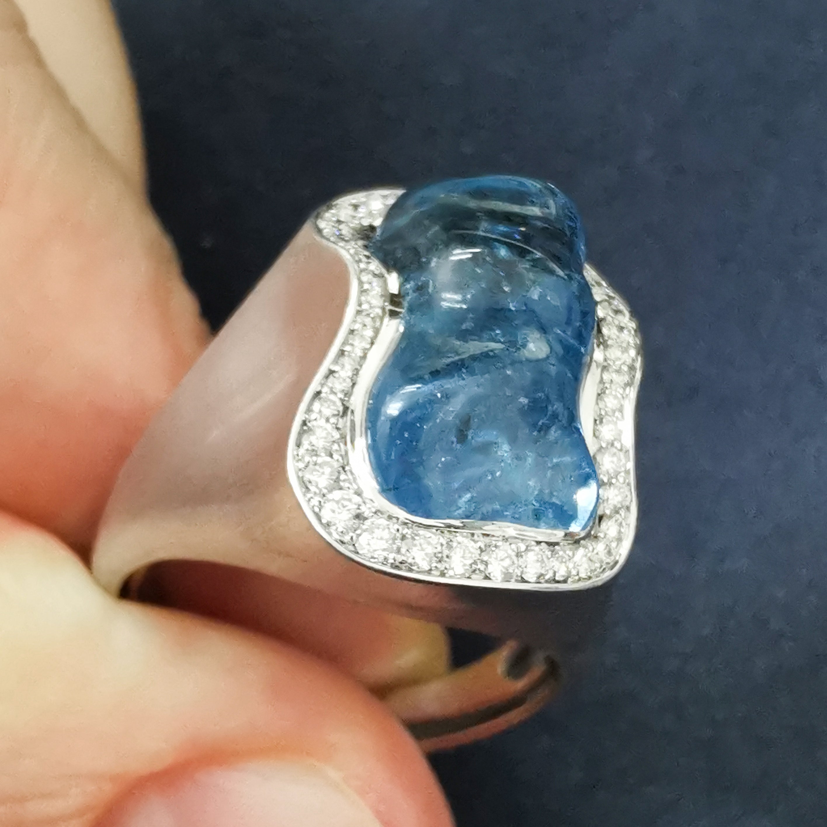 Aquamarine, Diamonds 18K White Gold Ring, R 0030-25/1
