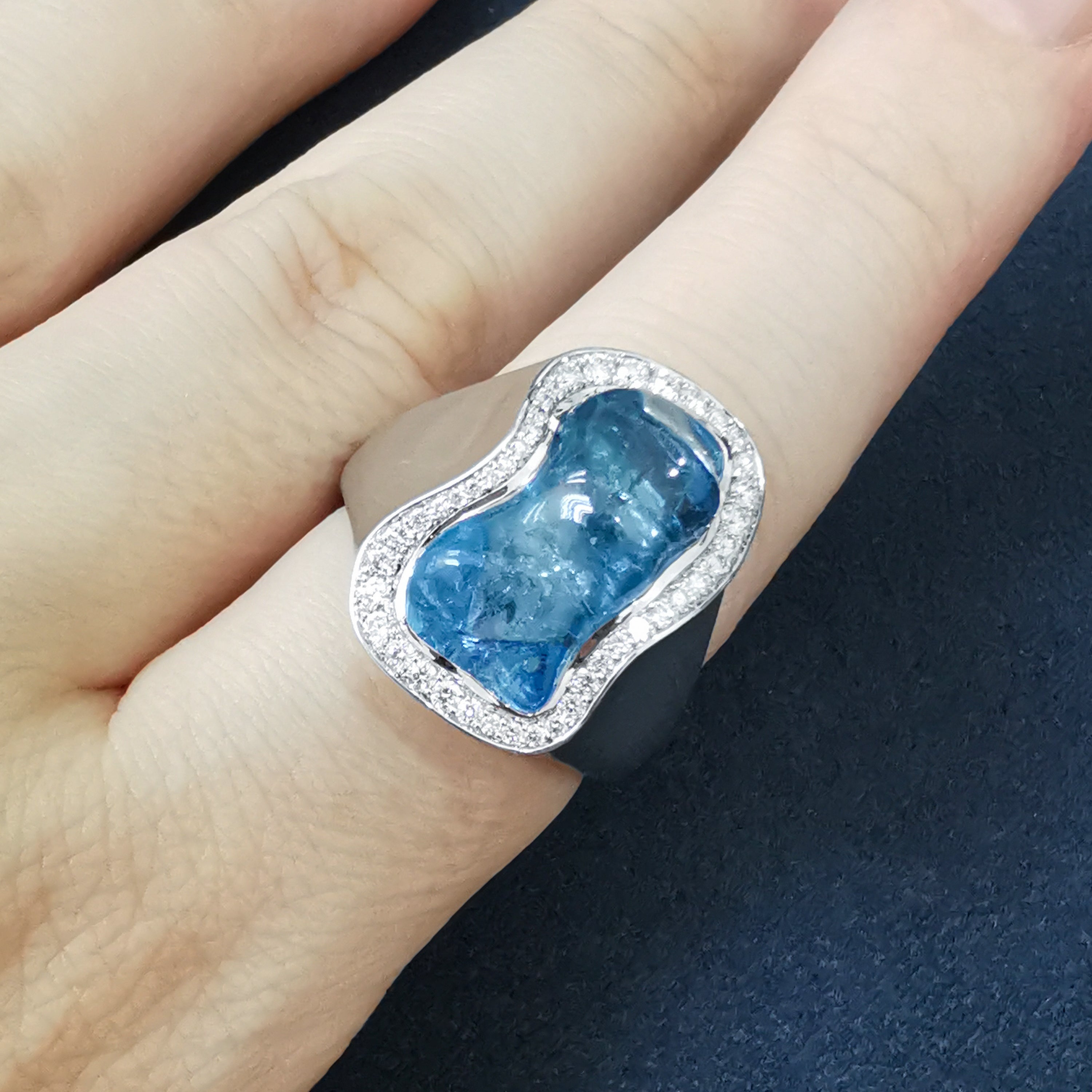 Aquamarine, Diamonds 18K White Gold Ring, R 0030-25/1