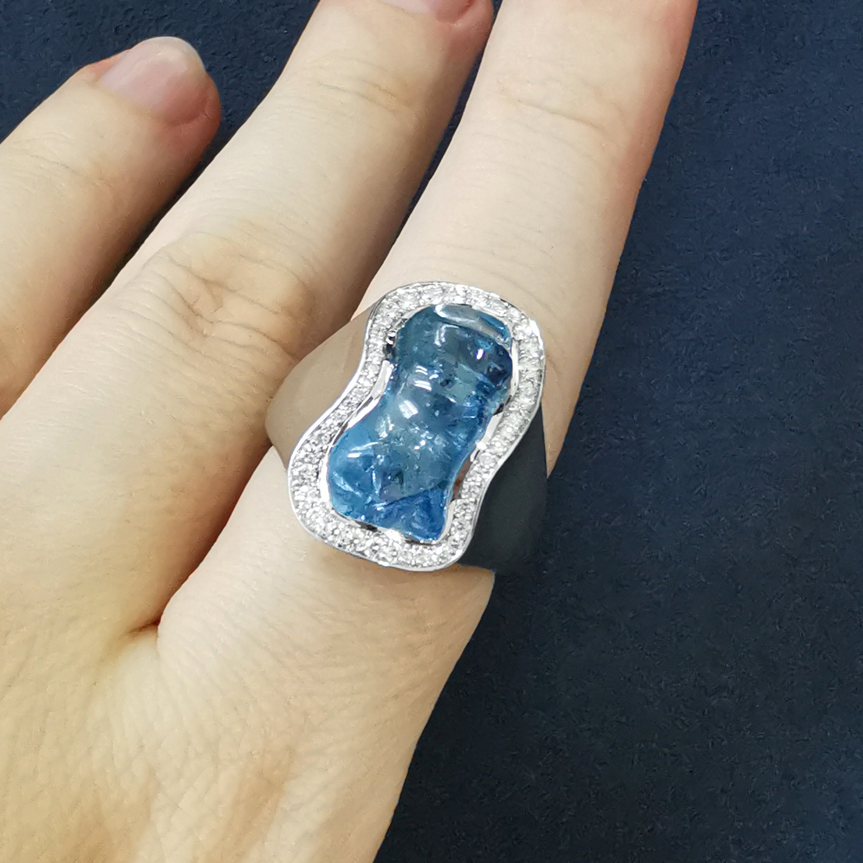 Aquamarine, Diamonds 18K White Gold Ring, R 0030-25/1