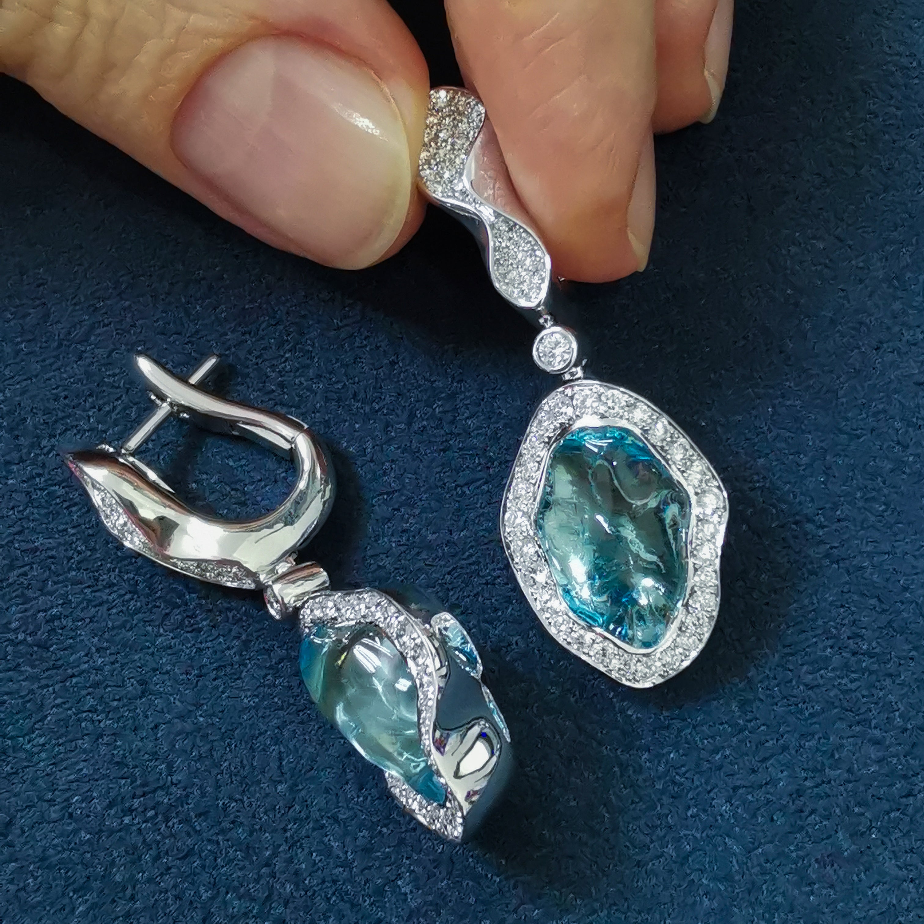 Aquamarines, Diamonds Earrings 18K White Gold, E 0030-5/1