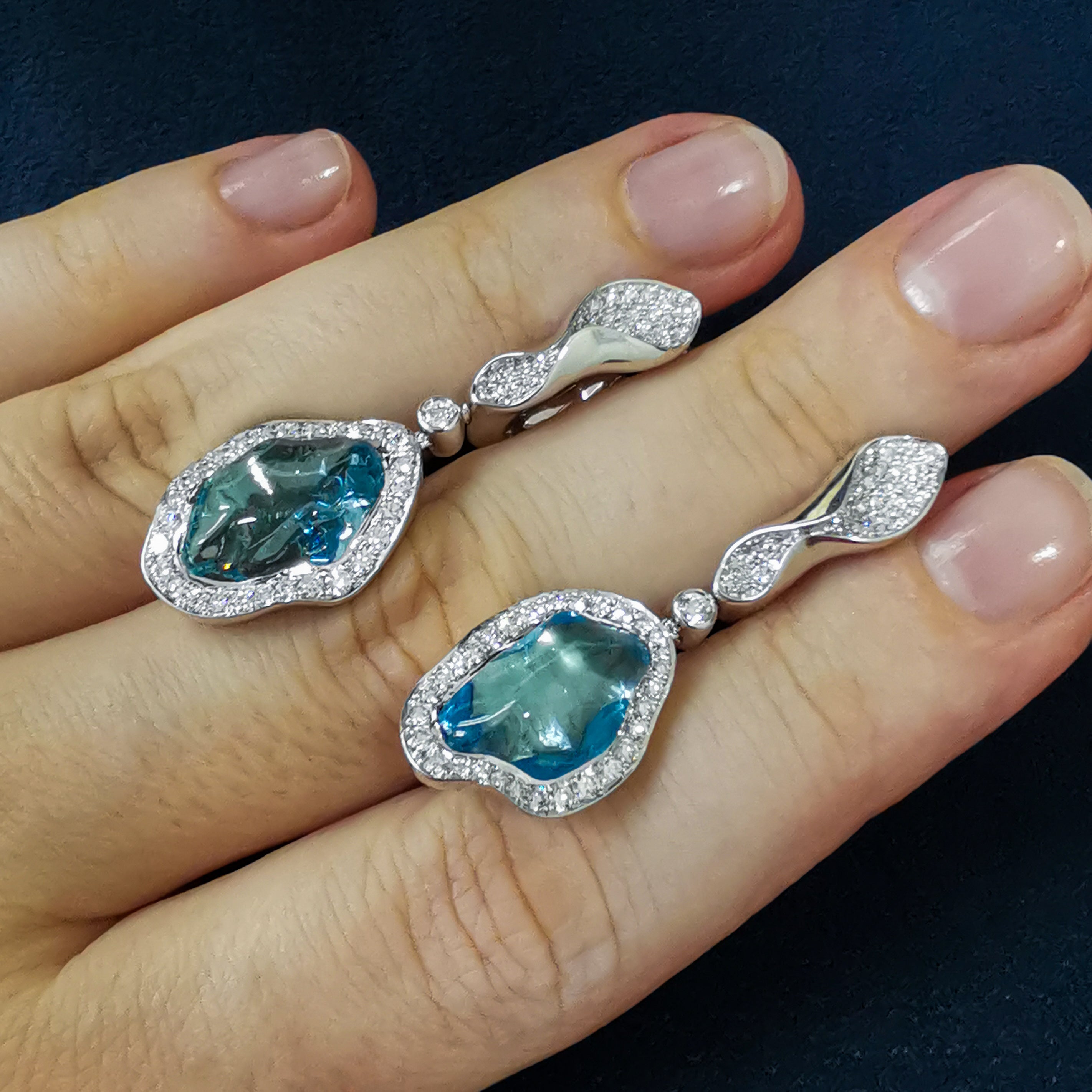 Aquamarines, Diamonds Earrings 18K White Gold, E 0030-5/1