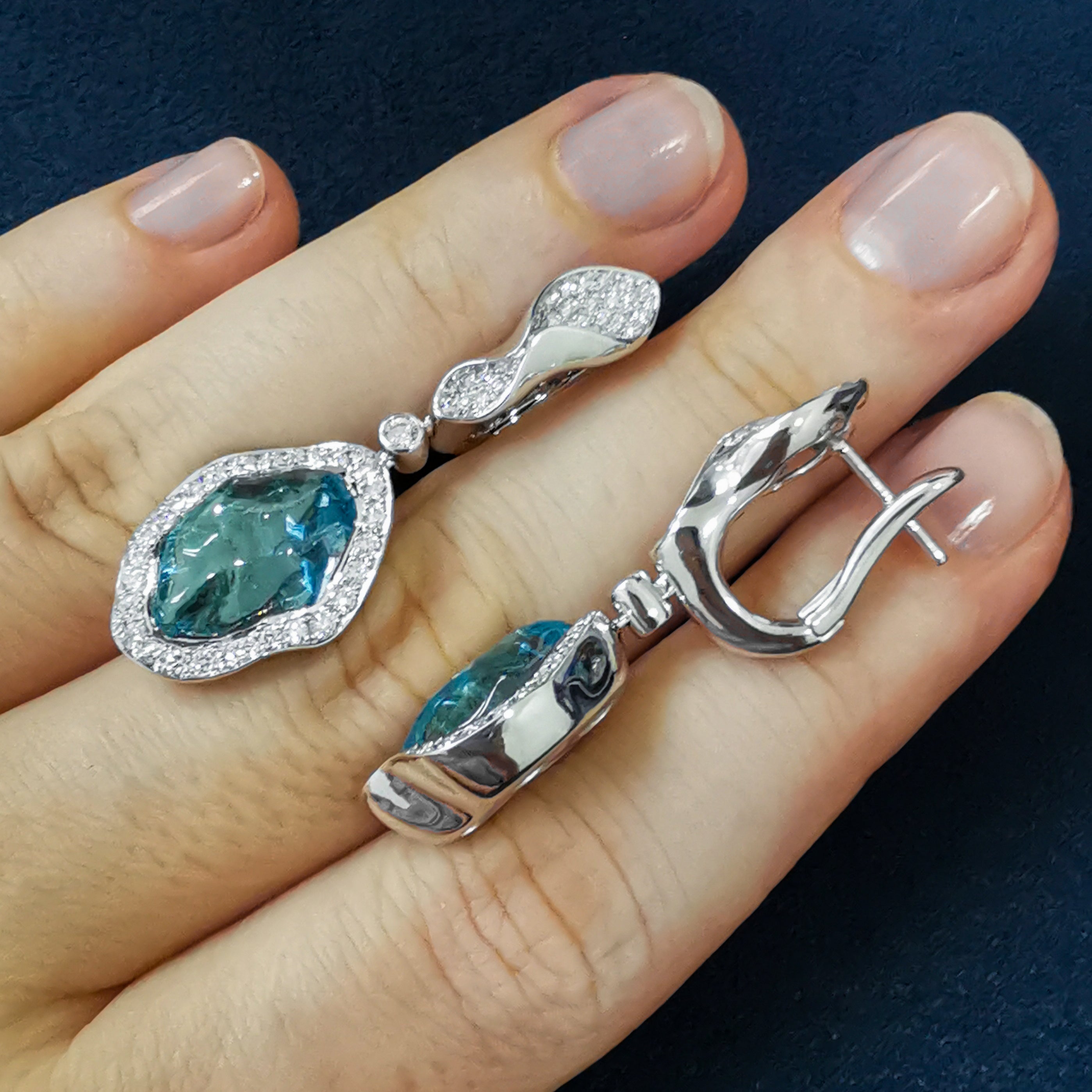 Aquamarines, Diamonds Earrings 18K White Gold, E 0030-5/1