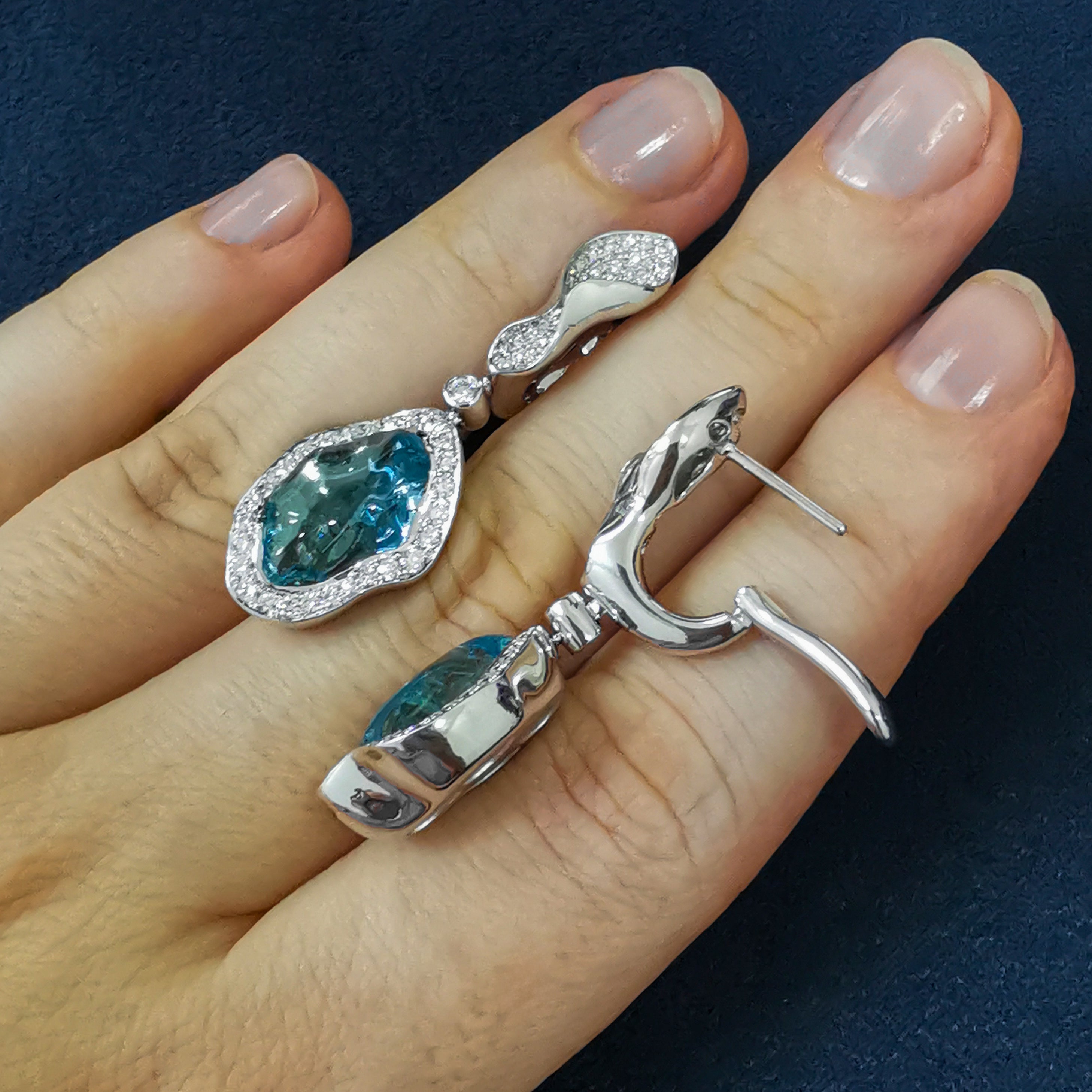 Aquamarines, Diamonds Earrings 18K White Gold, E 0030-5/1