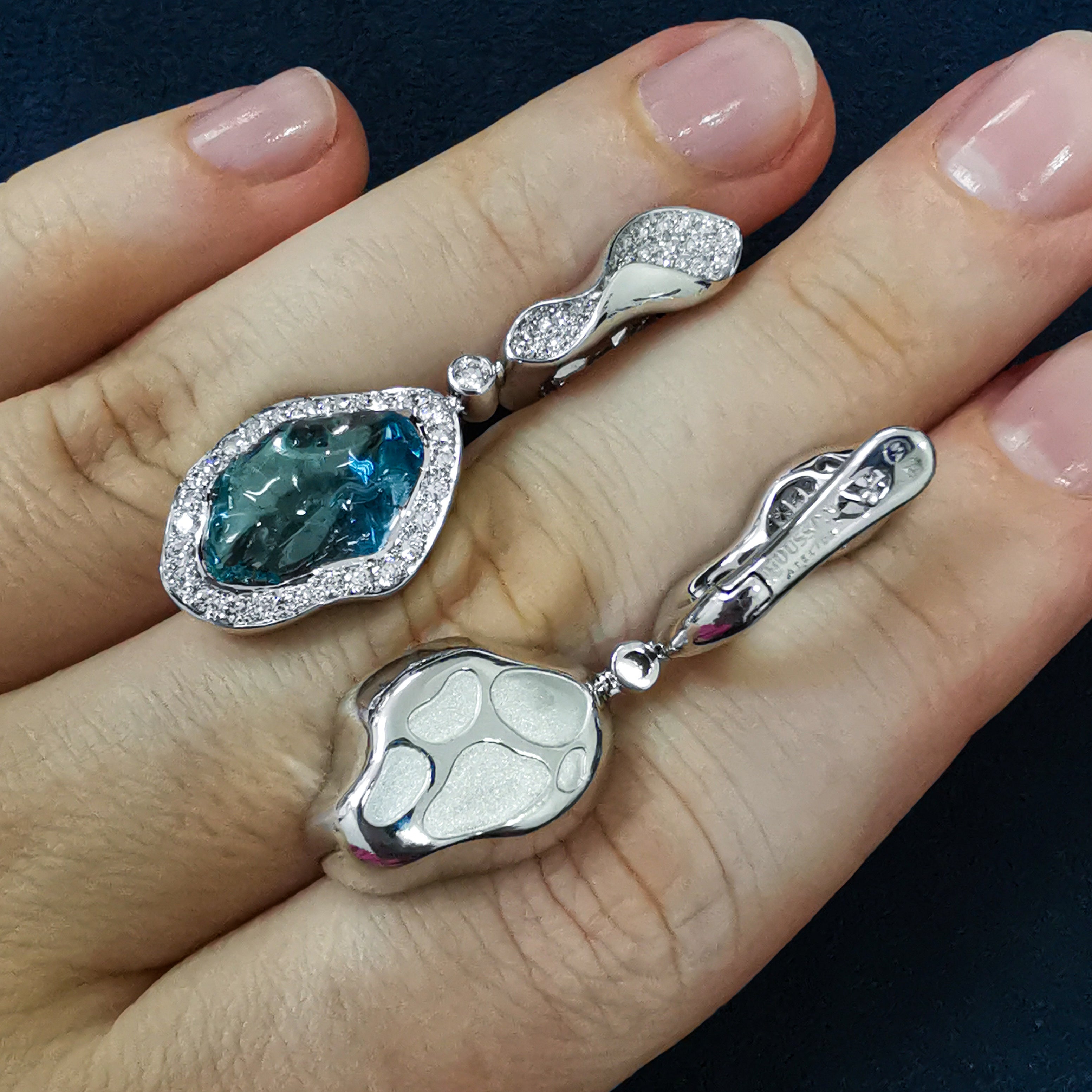 Aquamarines, Diamonds Earrings 18K White Gold, E 0030-5/1