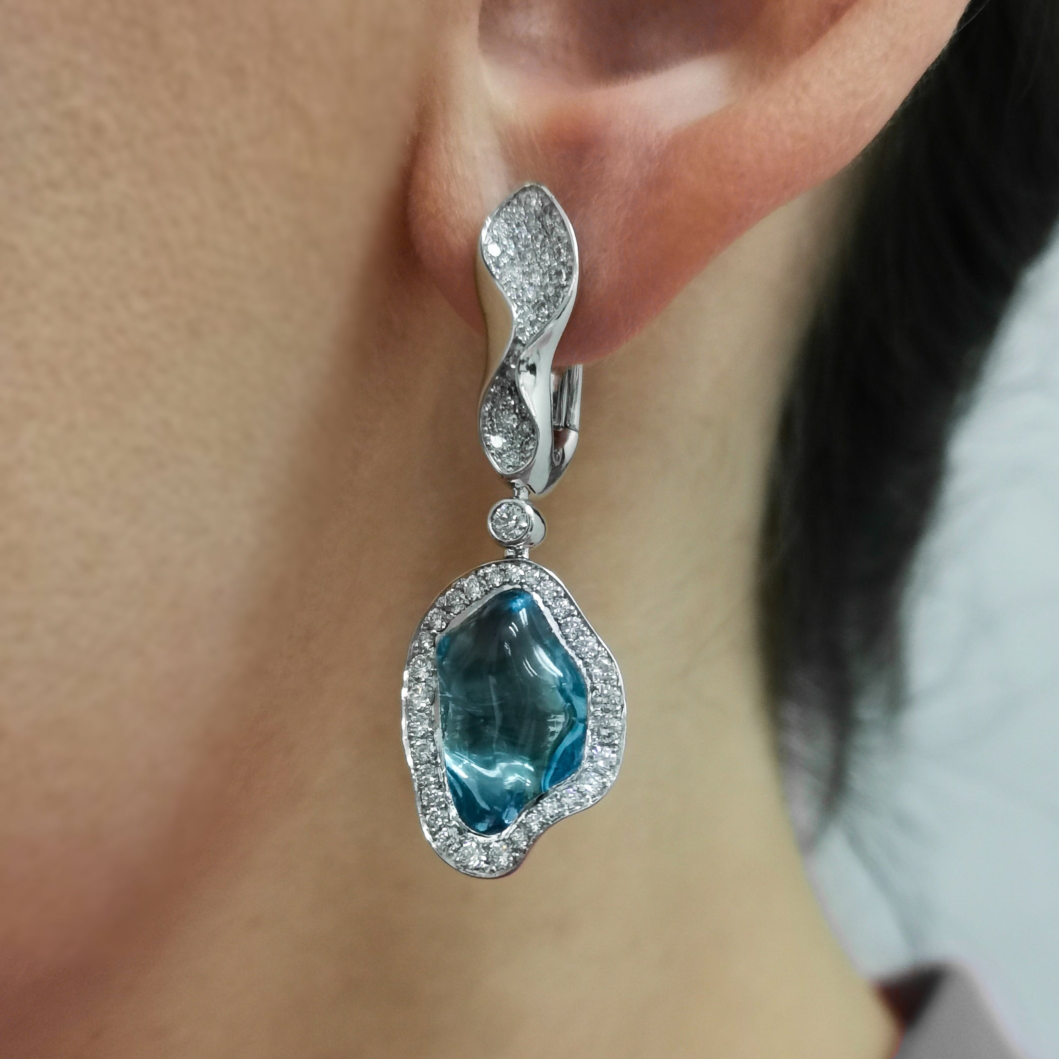 Aquamarines, Diamonds Earrings 18K White Gold, E 0030-5/1