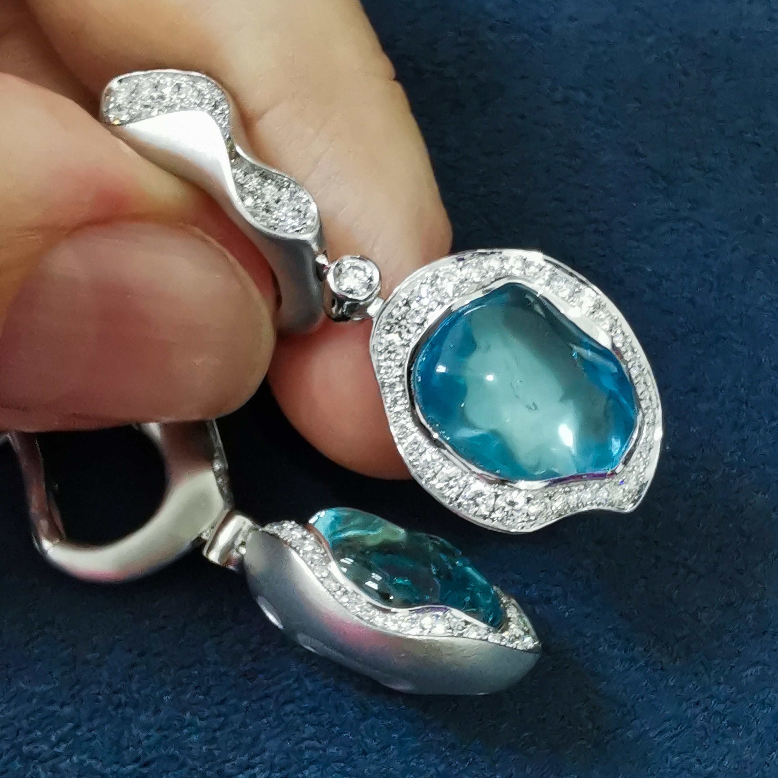 Aquamarines, Diamonds Earrings 18K White Gold, E 0030-6/1