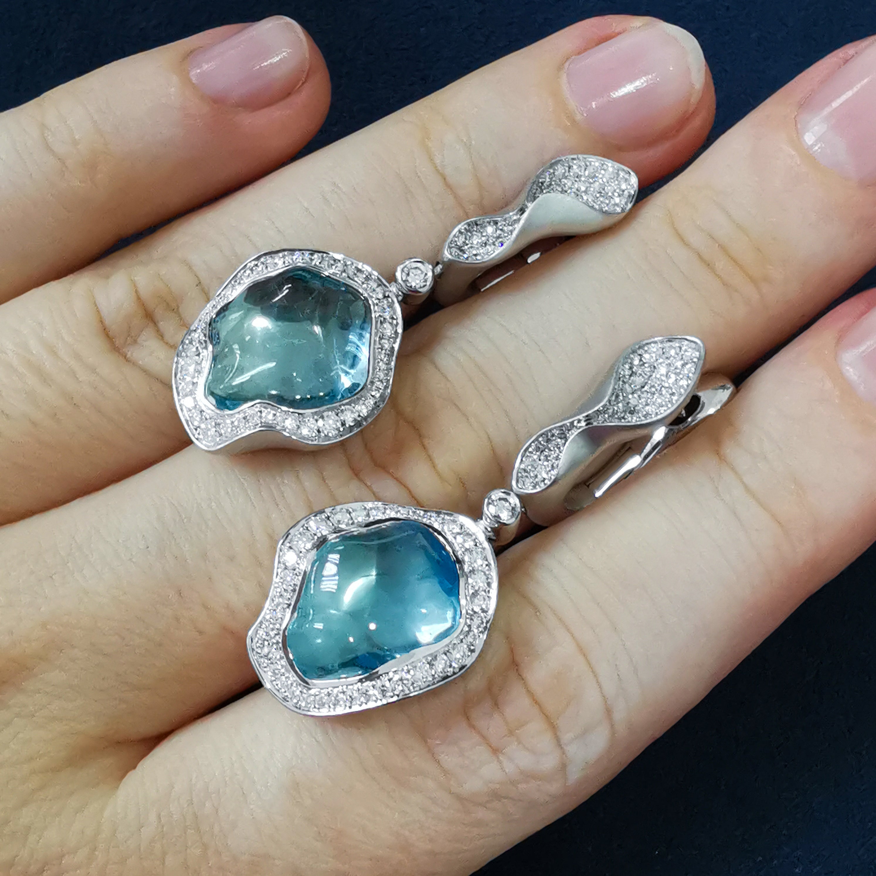 Aquamarines, Diamonds Earrings 18K White Gold, E 0030-6/1