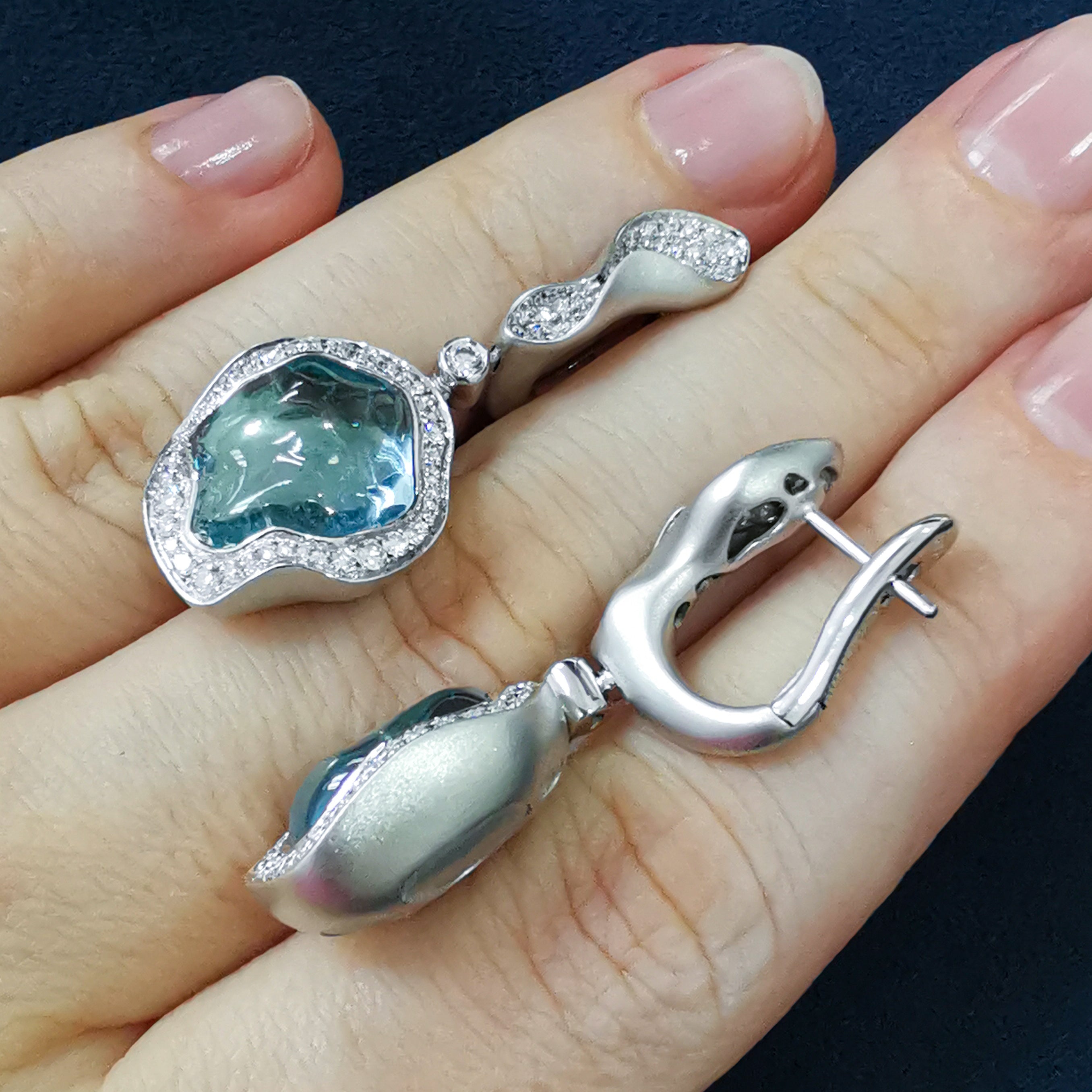 Aquamarines, Diamonds Earrings 18K White Gold, E 0030-6/1