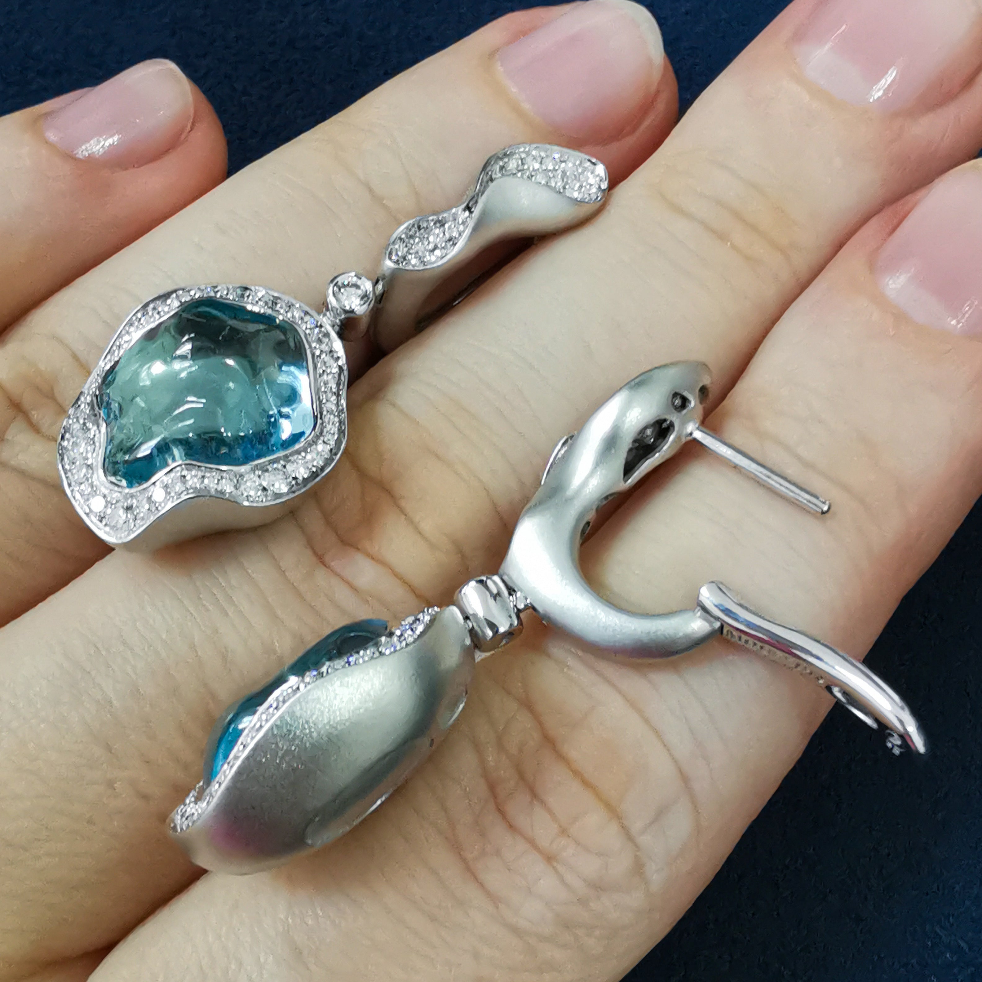 Aquamarines, Diamonds Earrings 18K White Gold, E 0030-6/1