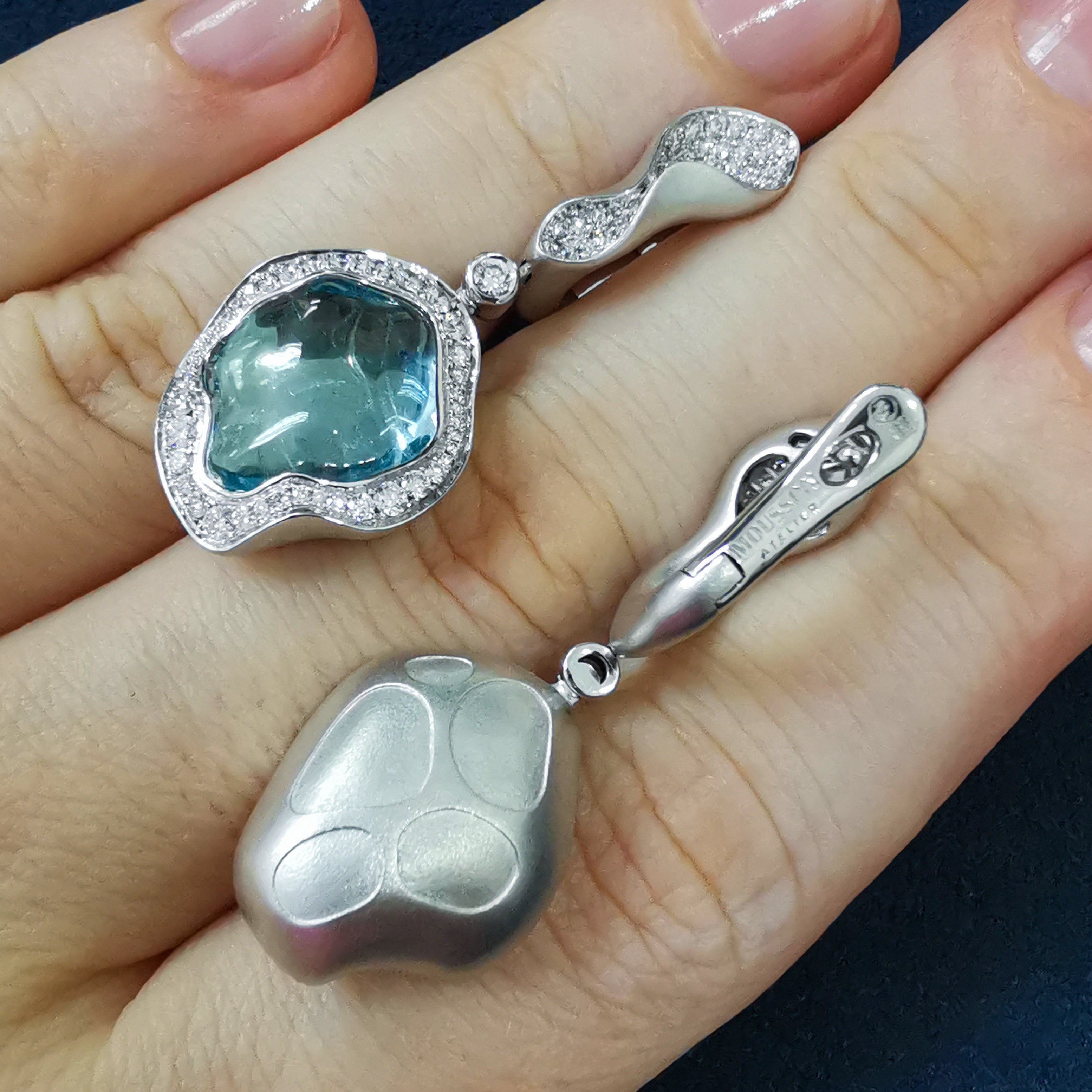 Aquamarines, Diamonds Earrings 18K White Gold, E 0030-6/1