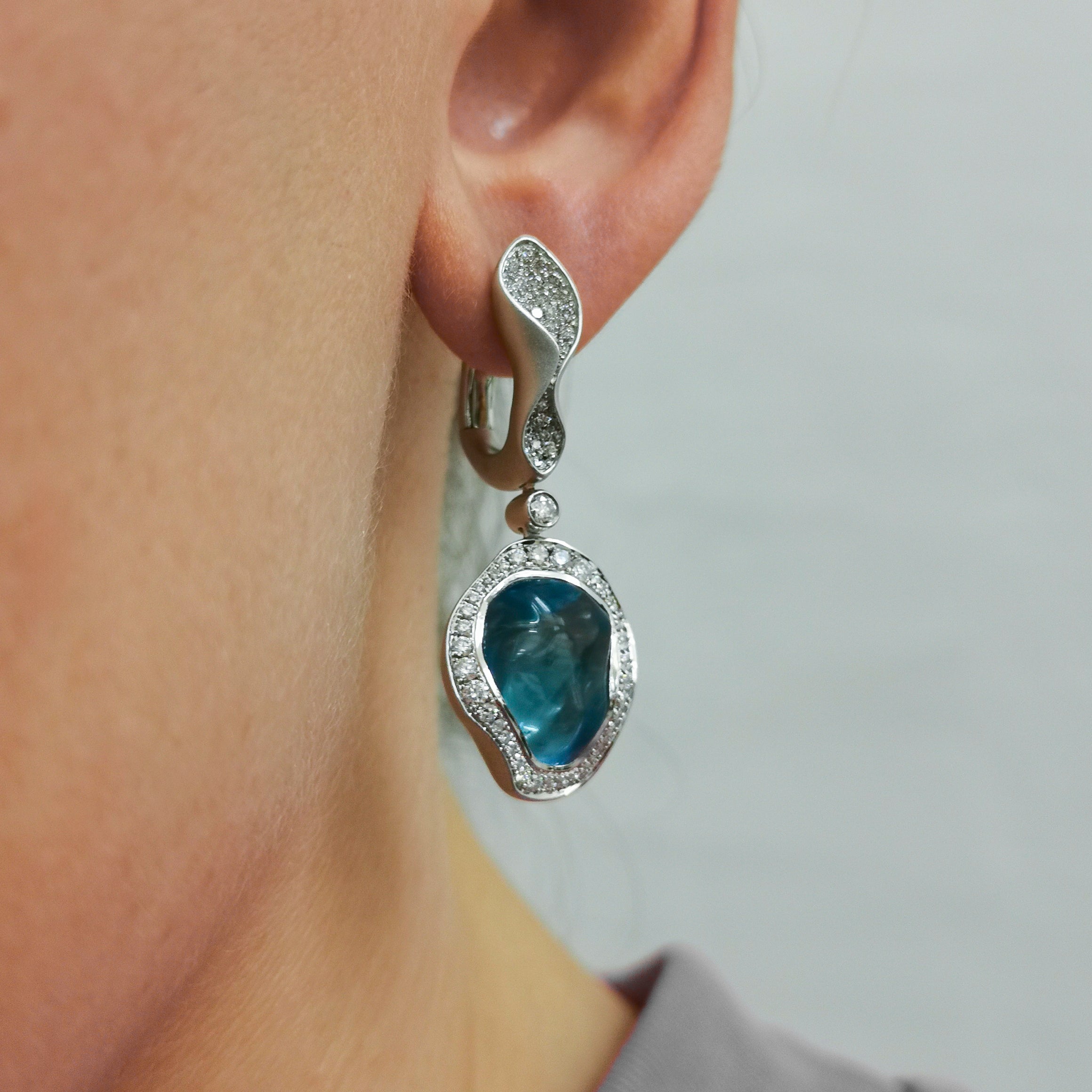 Aquamarines, Diamonds Earrings 18K White Gold, E 0030-6/1