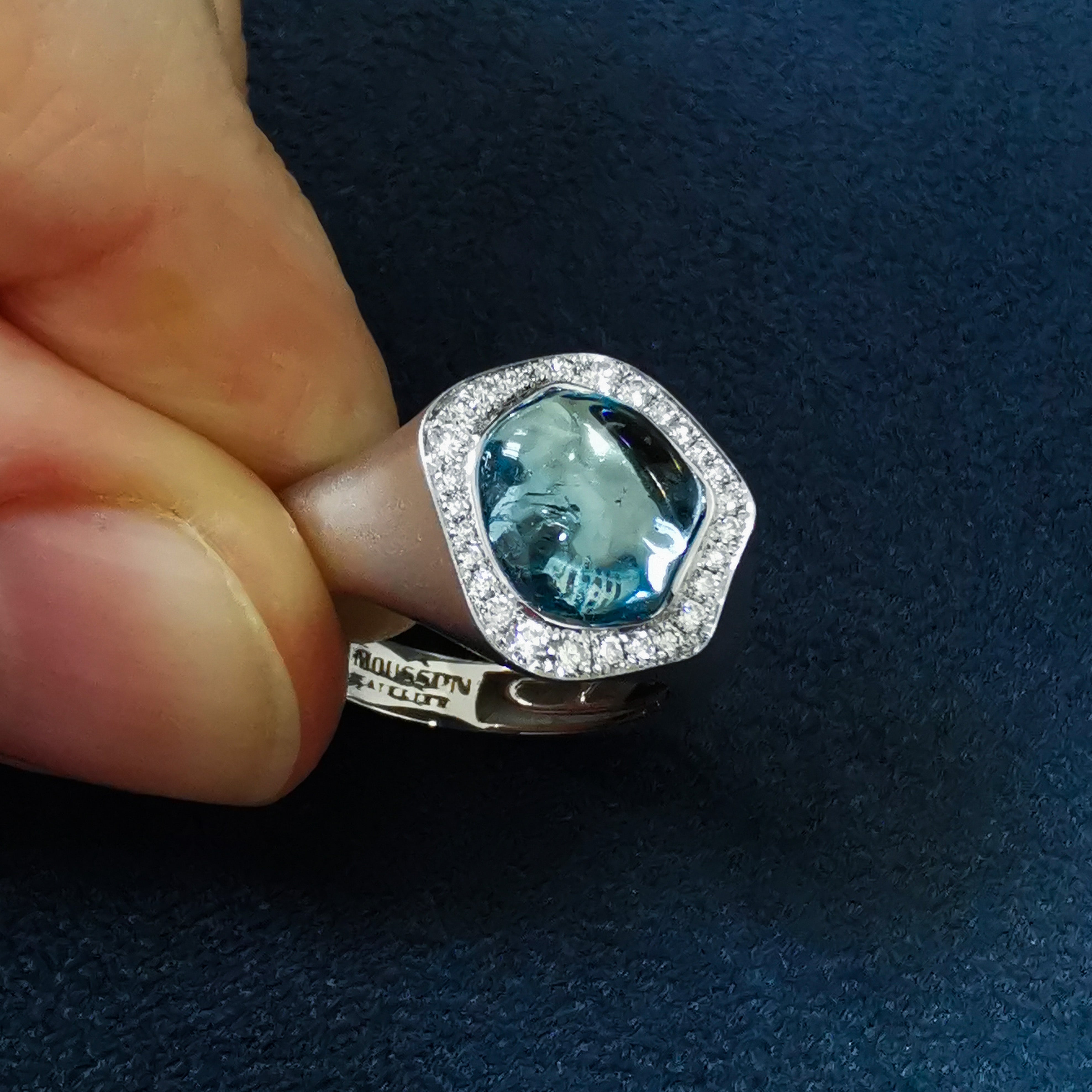 Aquamarine, Diamonds 18K White Gold Ring, R 0030-7/1