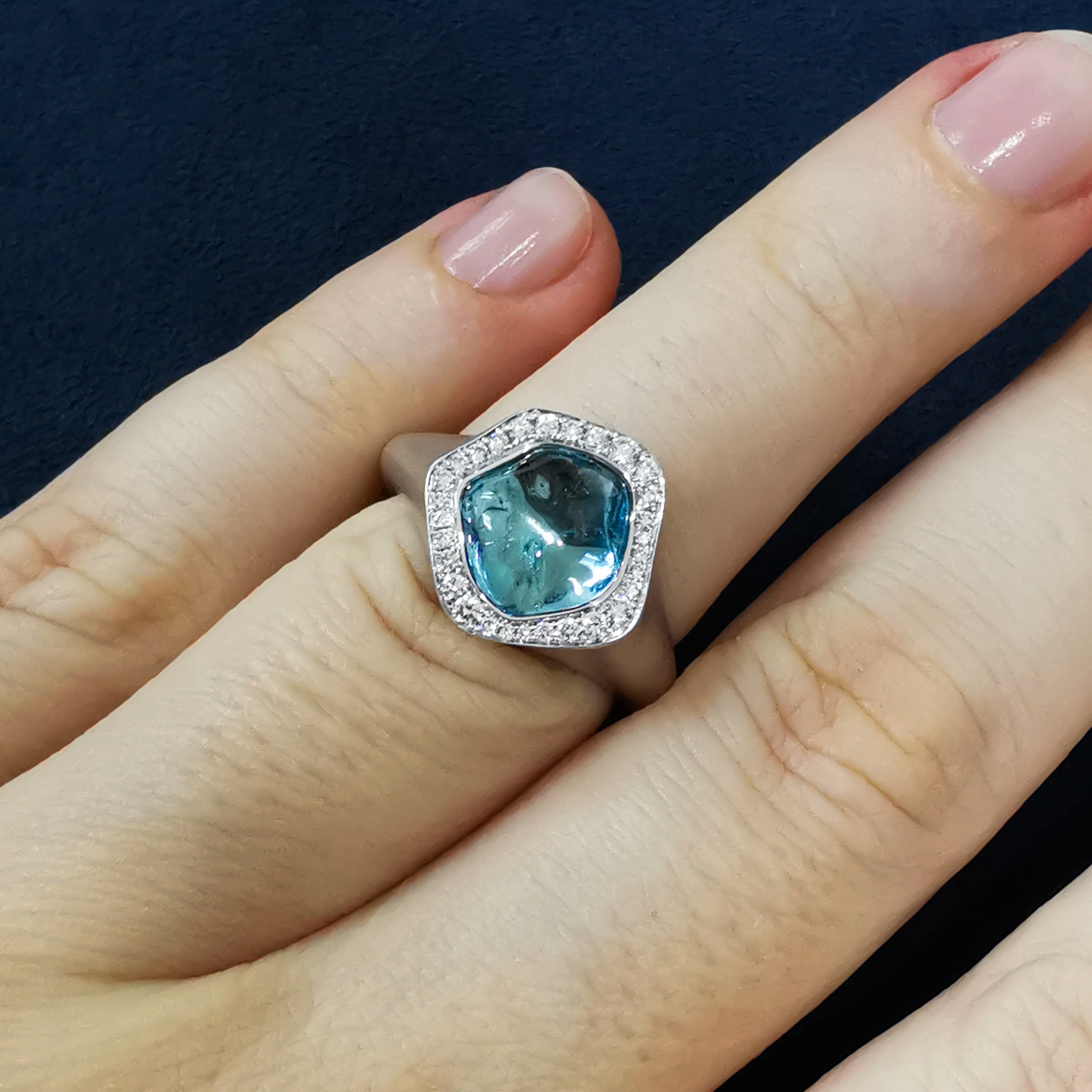 Aquamarine, Diamonds 18K White Gold Ring, R 0030-7/1