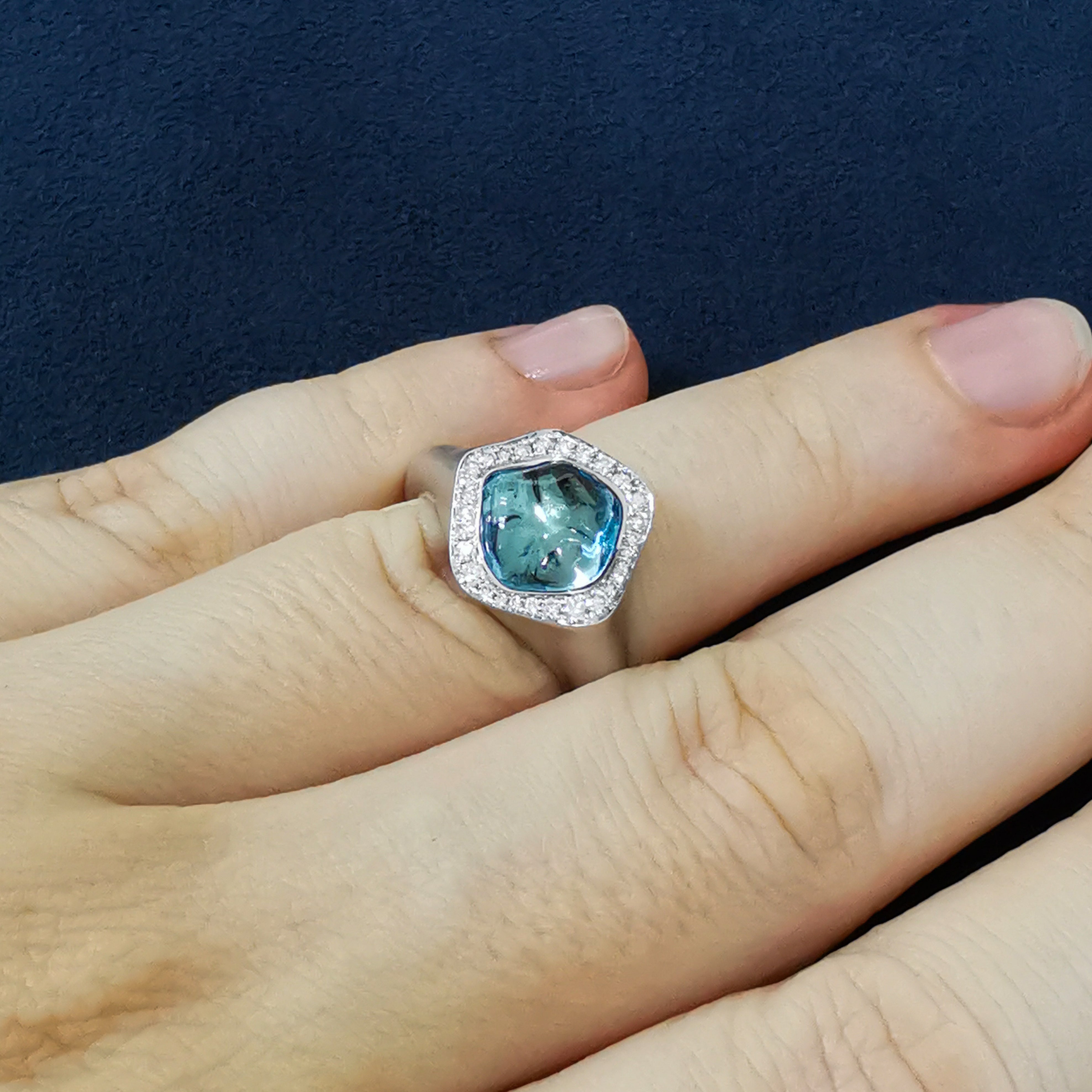 Aquamarine, Diamonds 18K White Gold Ring, R 0030-7/1