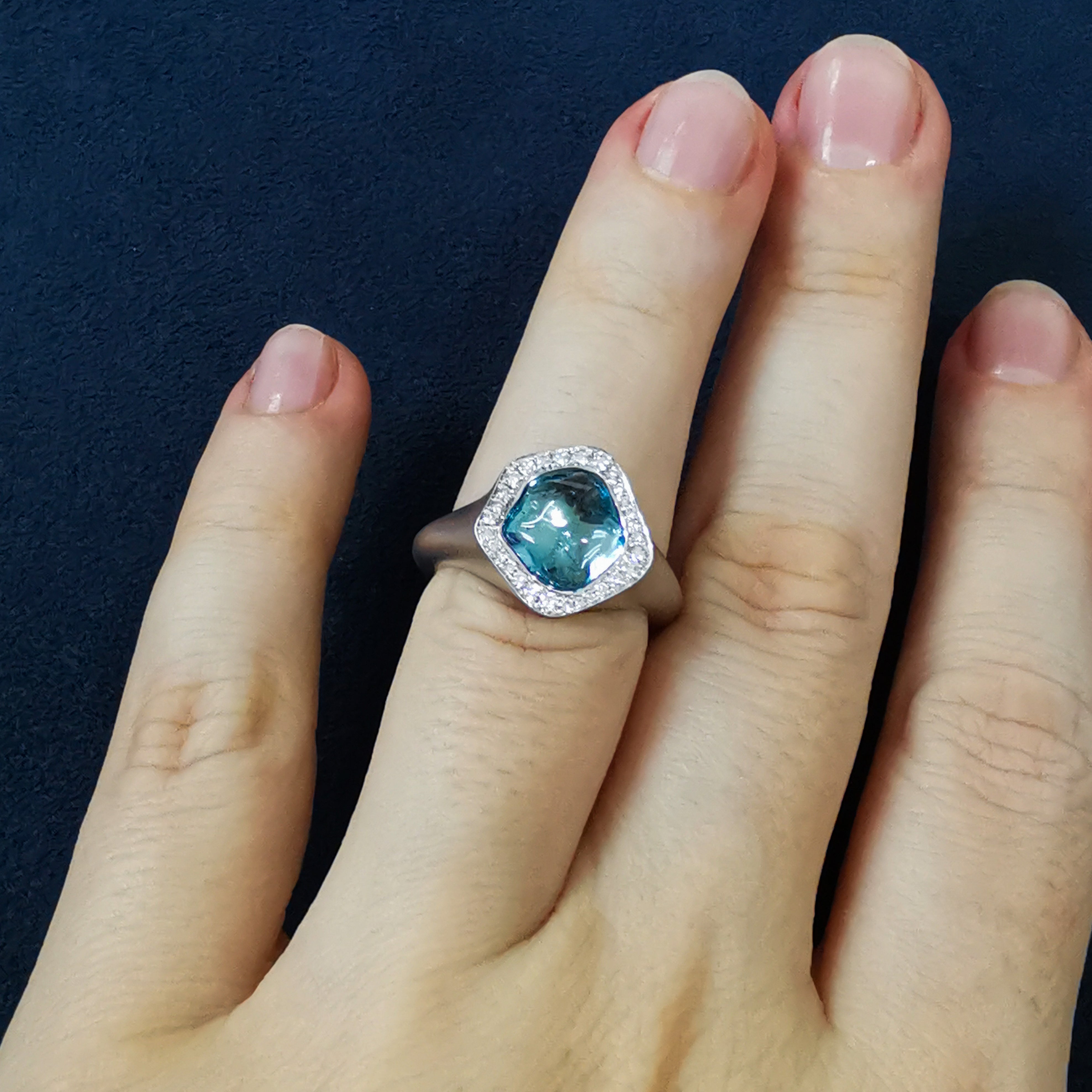 Aquamarine, Diamonds 18K White Gold Ring, R 0030-7/1