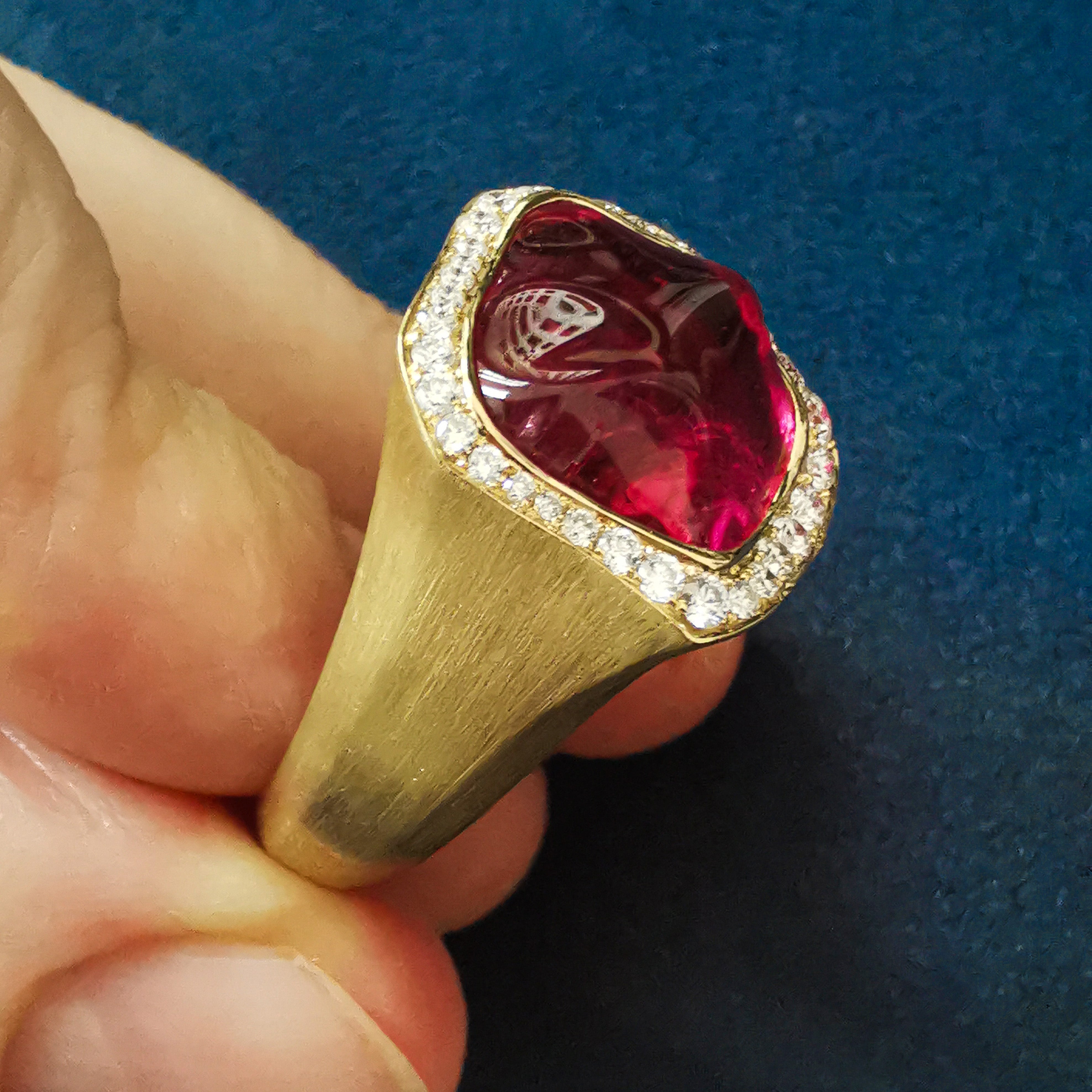 Rubellite, Diamonds 18K Yellow Gold Ring, R 0030-8/1
