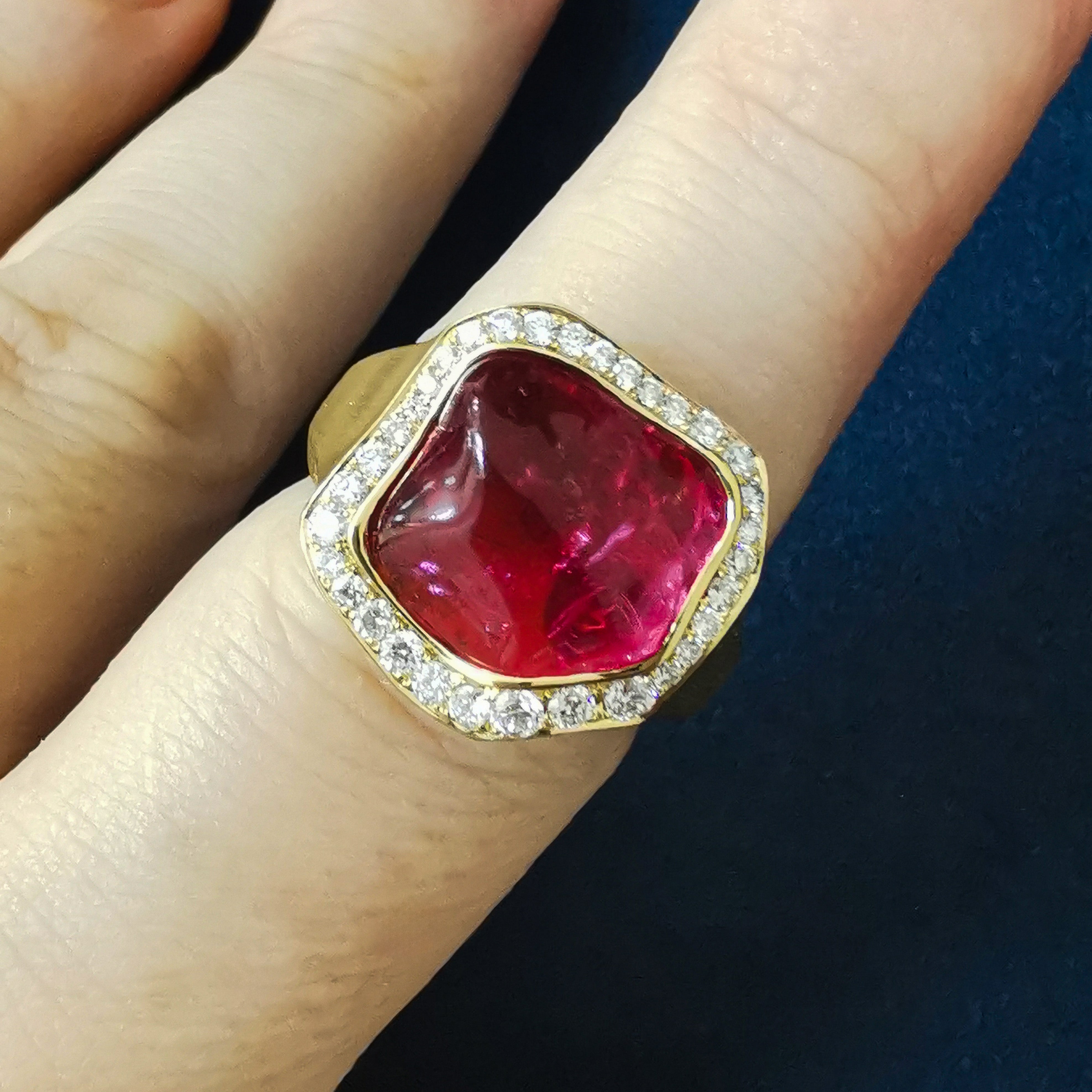 Rubellite, Diamonds 18K Yellow Gold Ring, R 0030-8/1