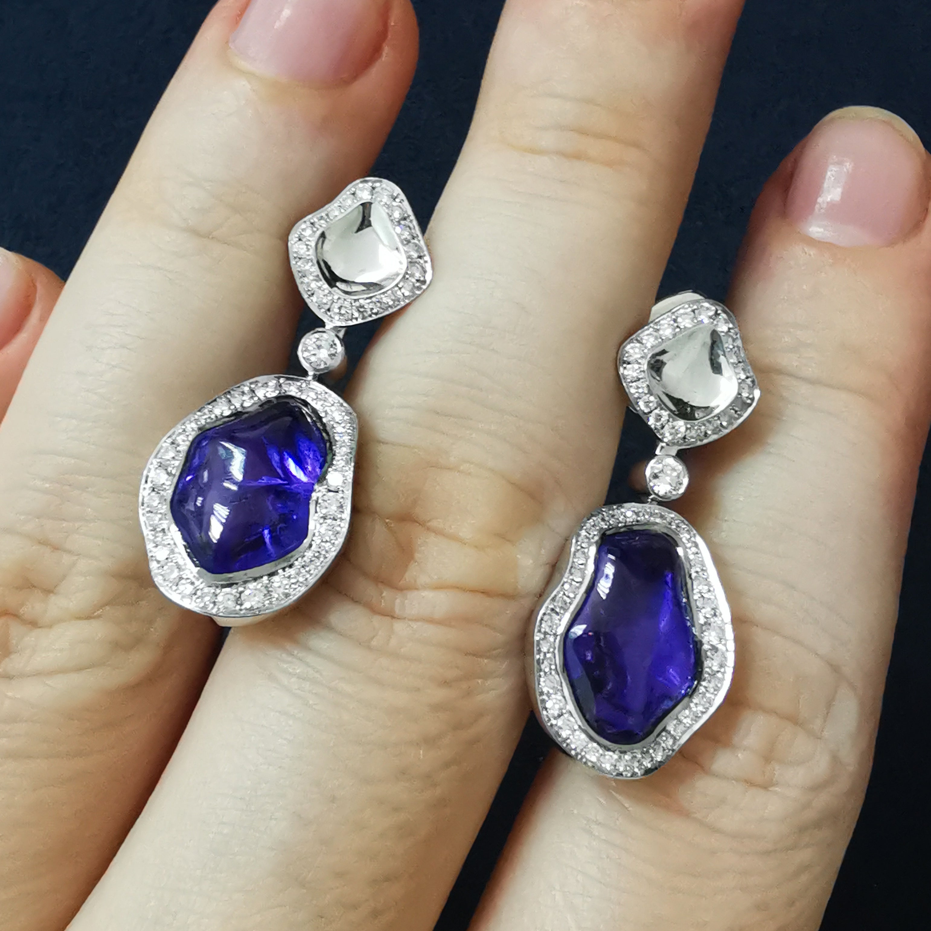 Tanzanite, Diamonds 18K White Gold Earrings, E 0030-20/1