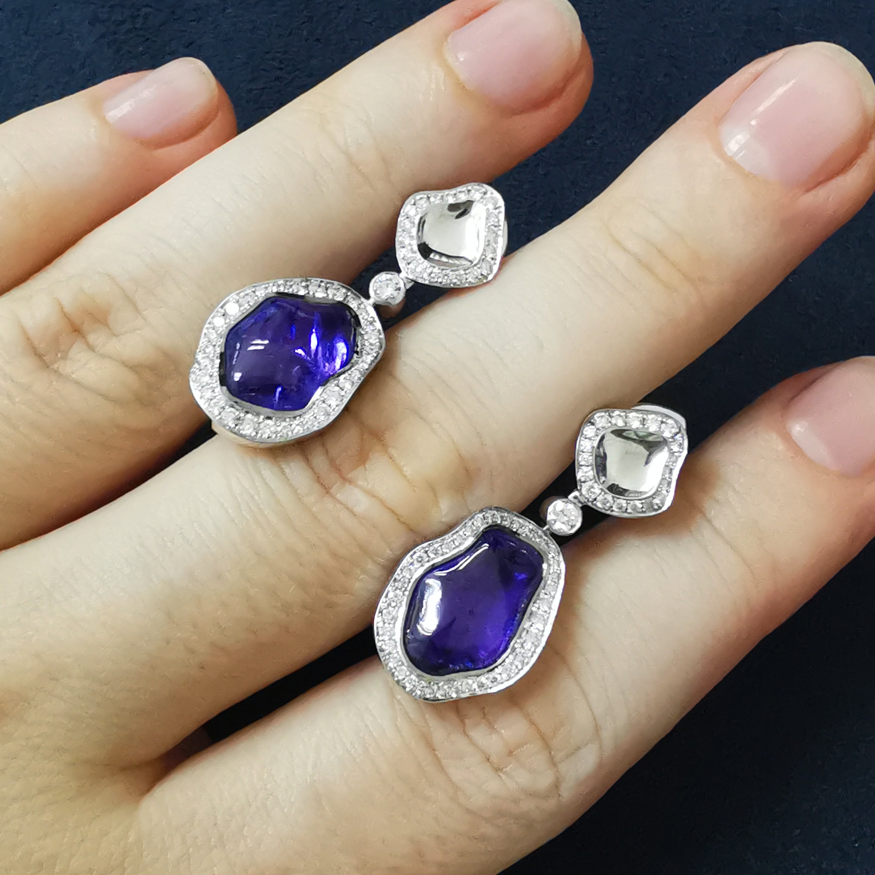 Tanzanite, Diamonds 18K White Gold Earrings, E 0030-20/1