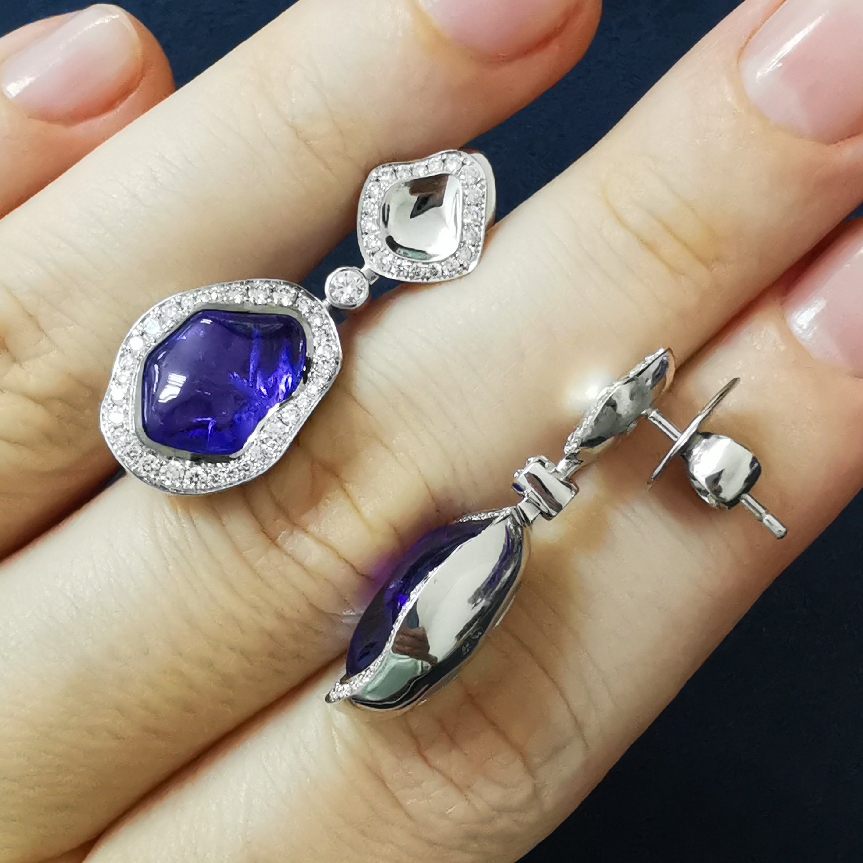 Tanzanite, Diamonds 18K White Gold Earrings, E 0030-20/1