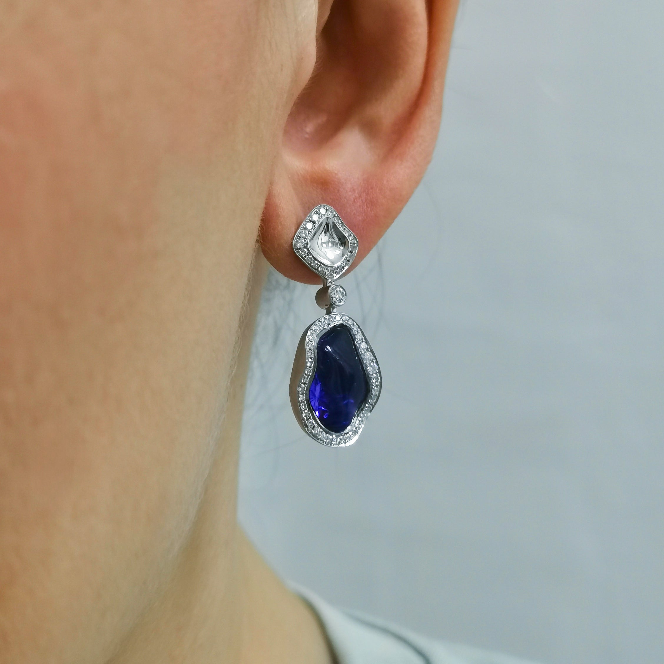 Tanzanite, Diamonds 18K White Gold Earrings, E 0030-20/1