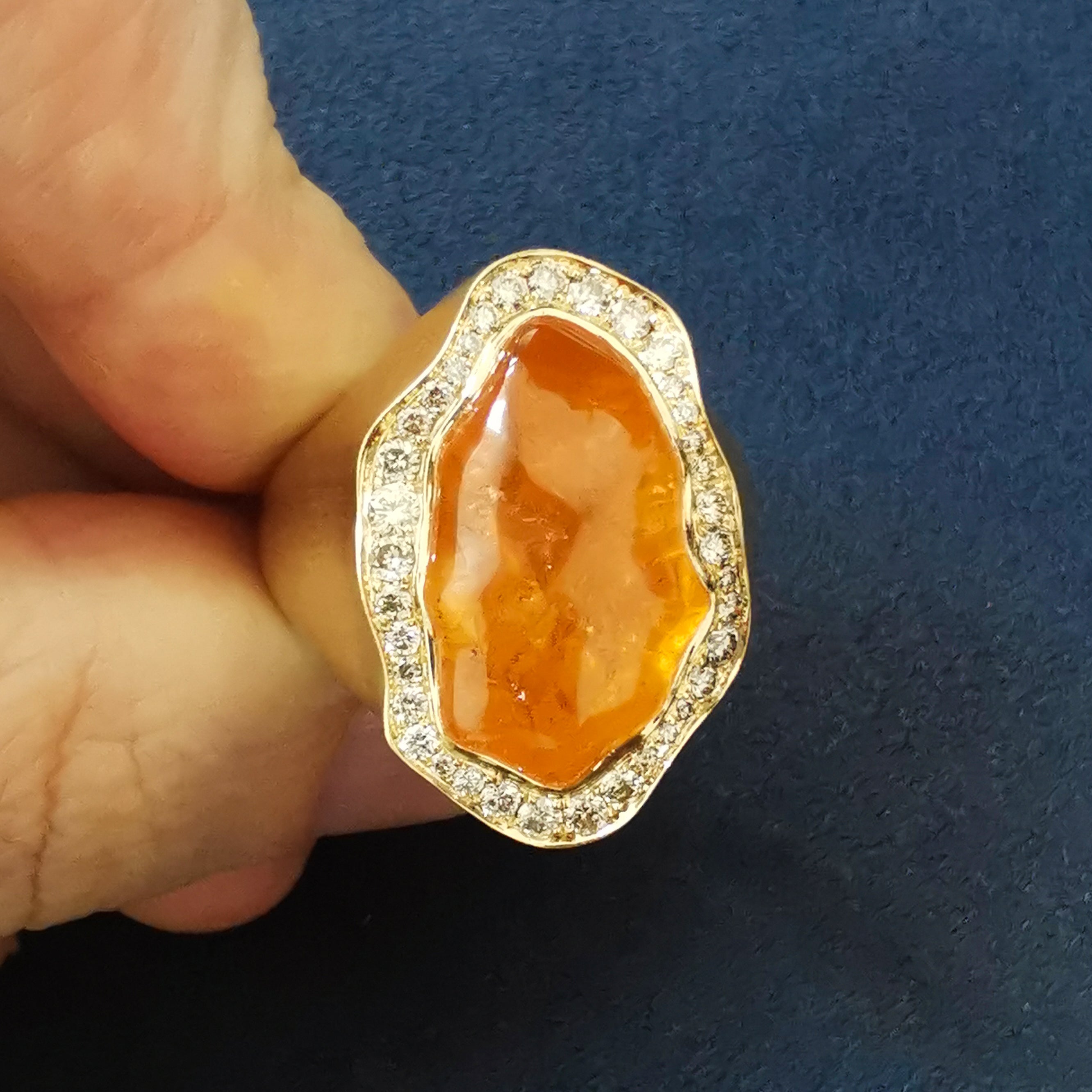Spessartine Garnet, Champagne Diamonds Ring 18K Yellow Gold, R 0030-83/1