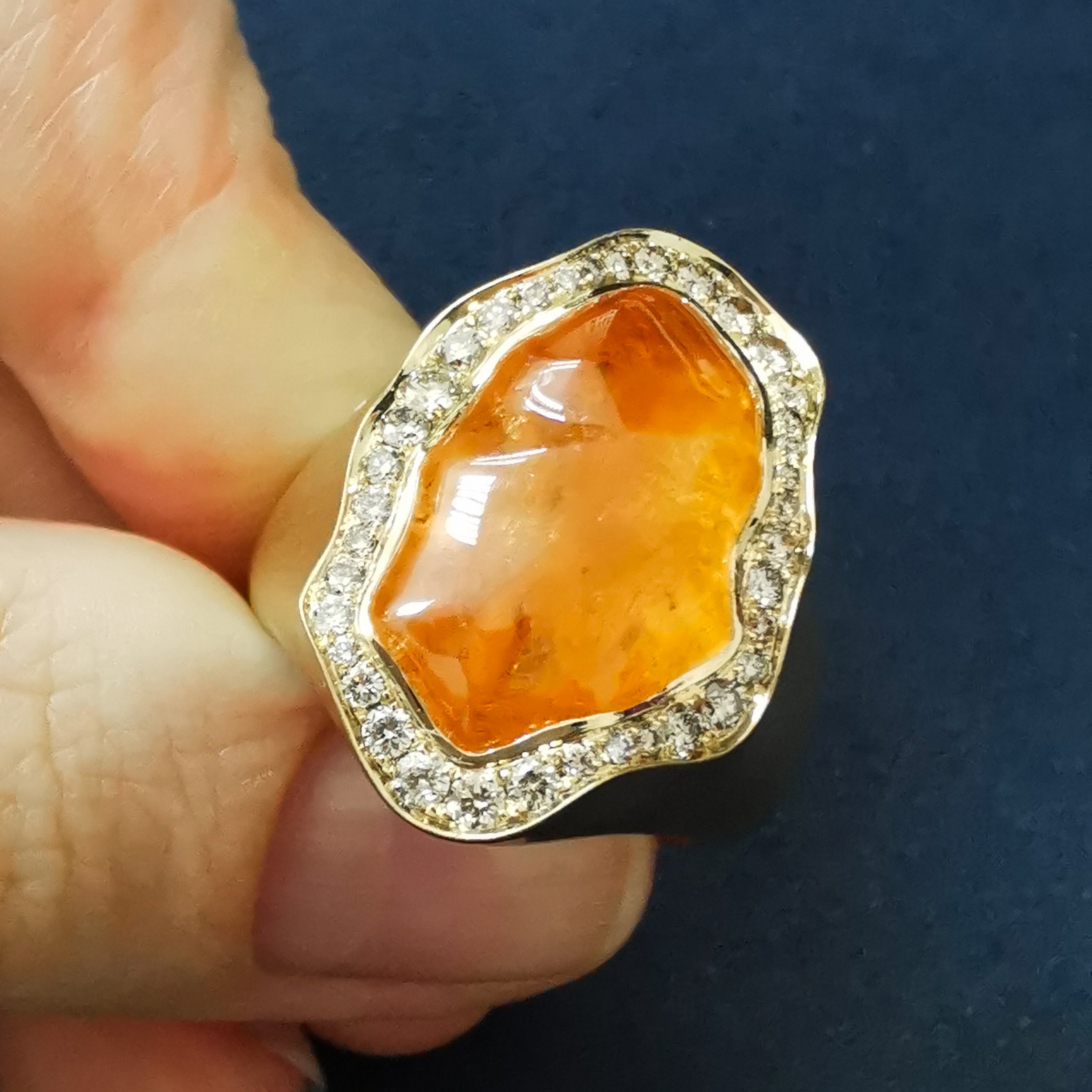 Spessartine Garnet, Champagne Diamonds Ring 18K Yellow Gold, R 0030-83/1